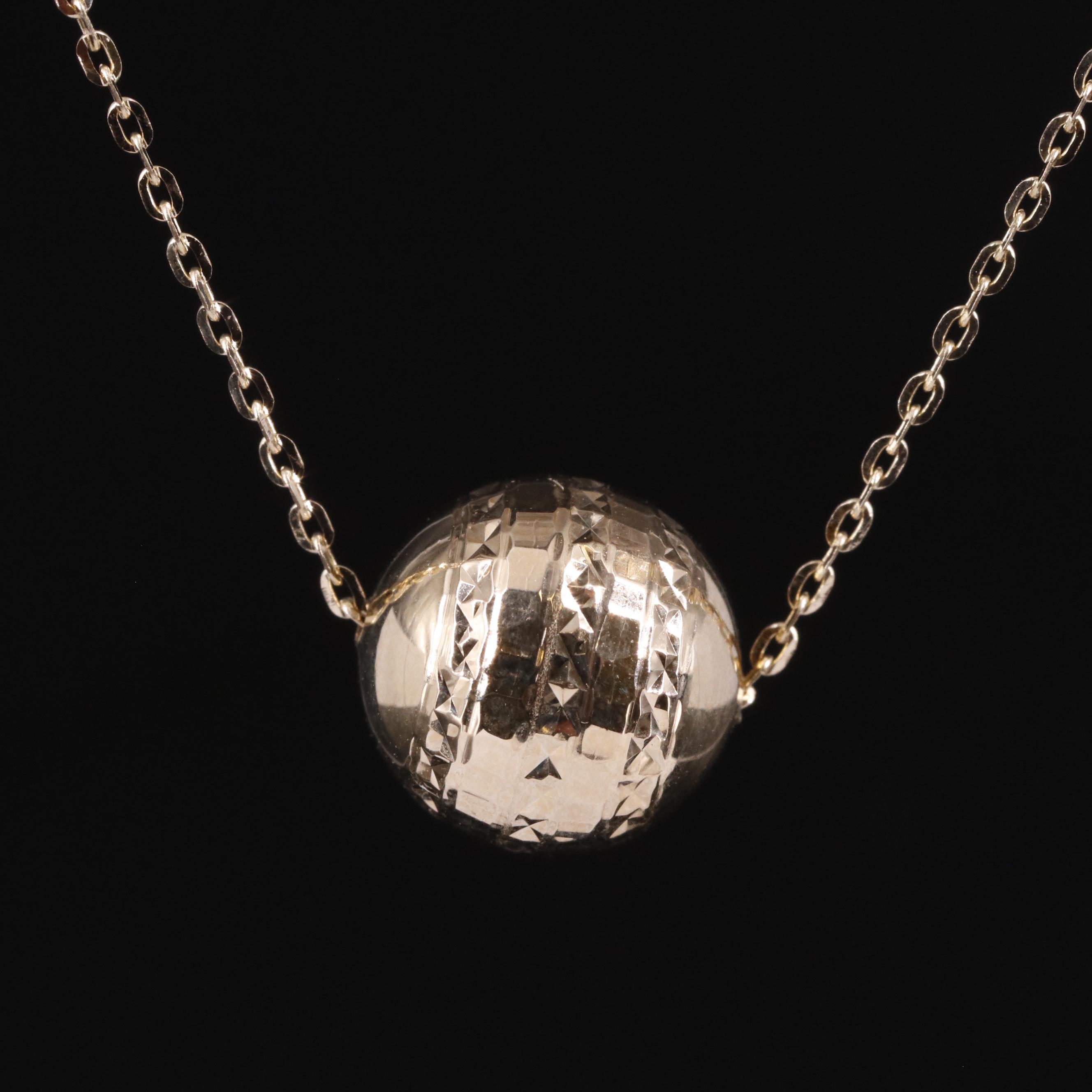 14K Textured Orb Slide Pendant Necklace