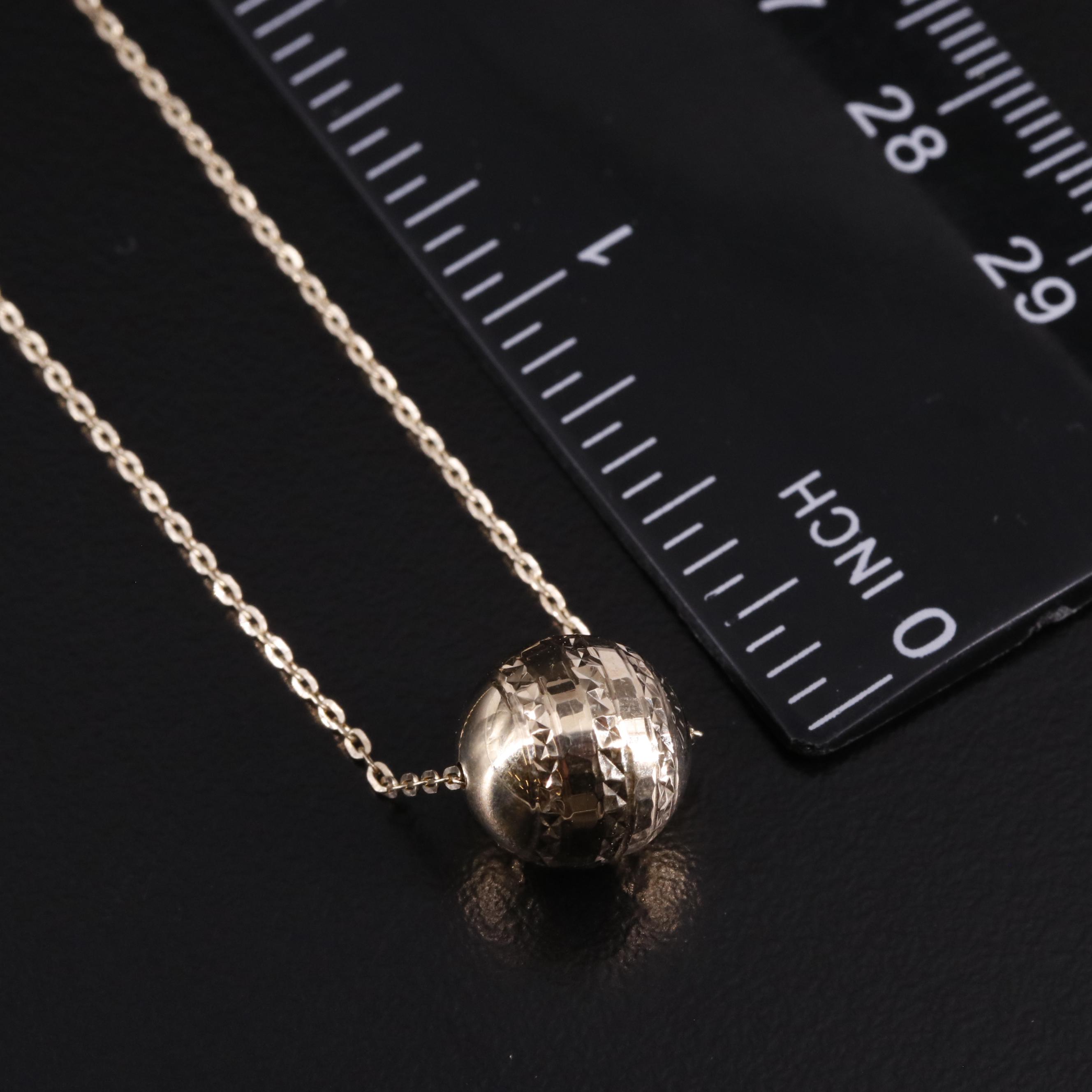 14K Textured Orb Slide Pendant Necklace