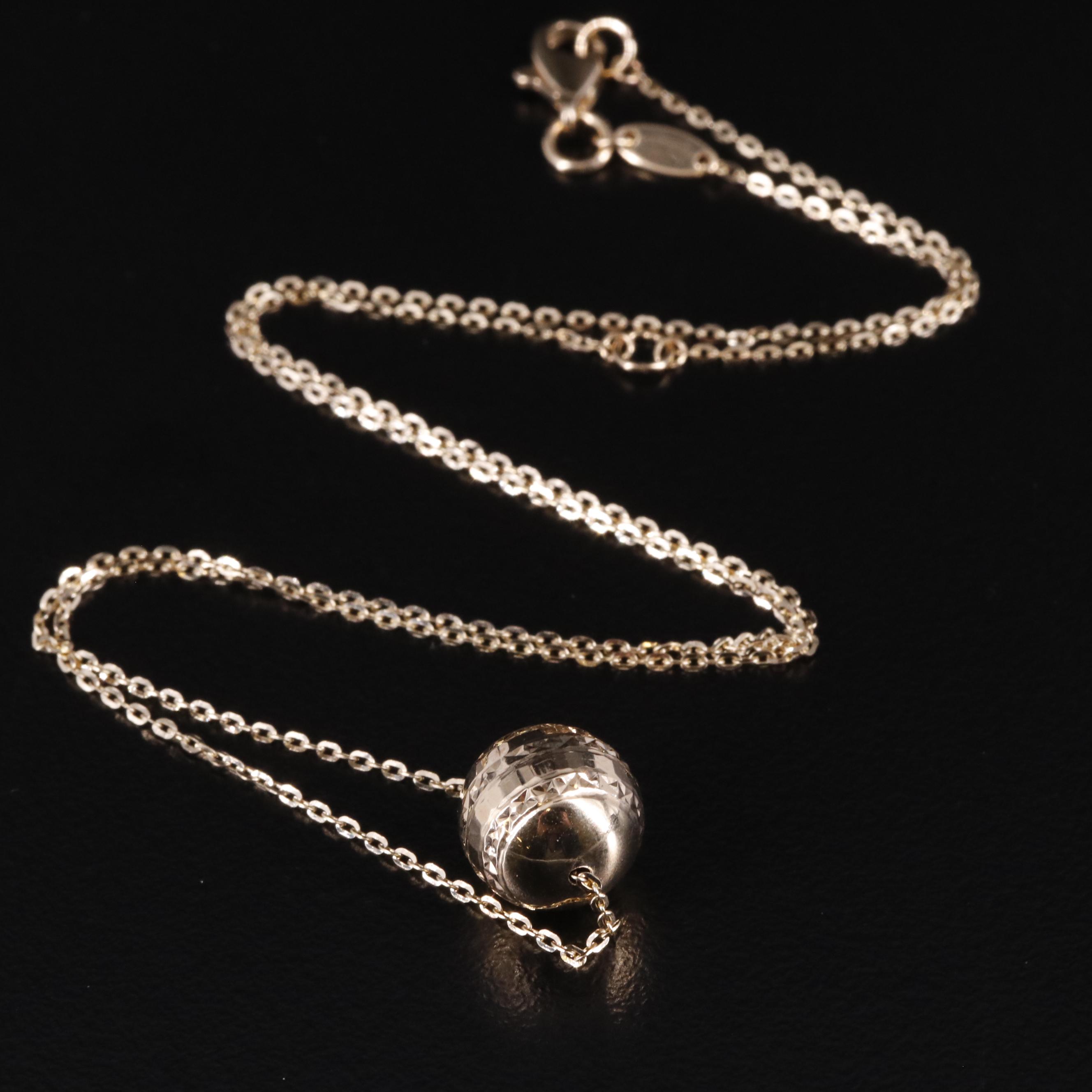 14K Textured Orb Slide Pendant Necklace