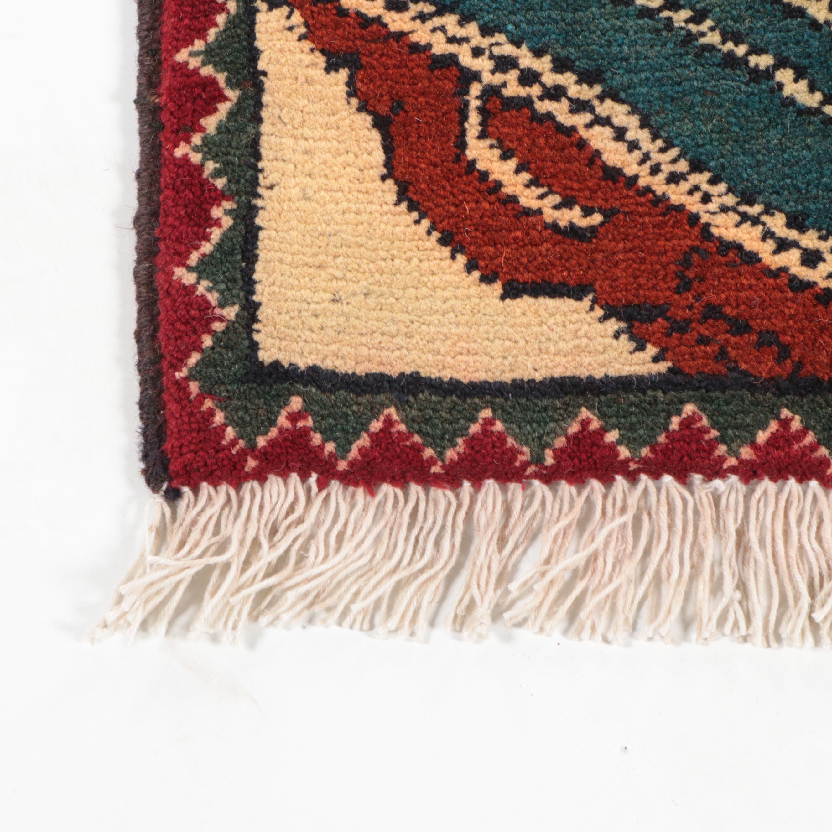 2' x 2'9 Hand-Knotted Afghan Pictorial War Rug