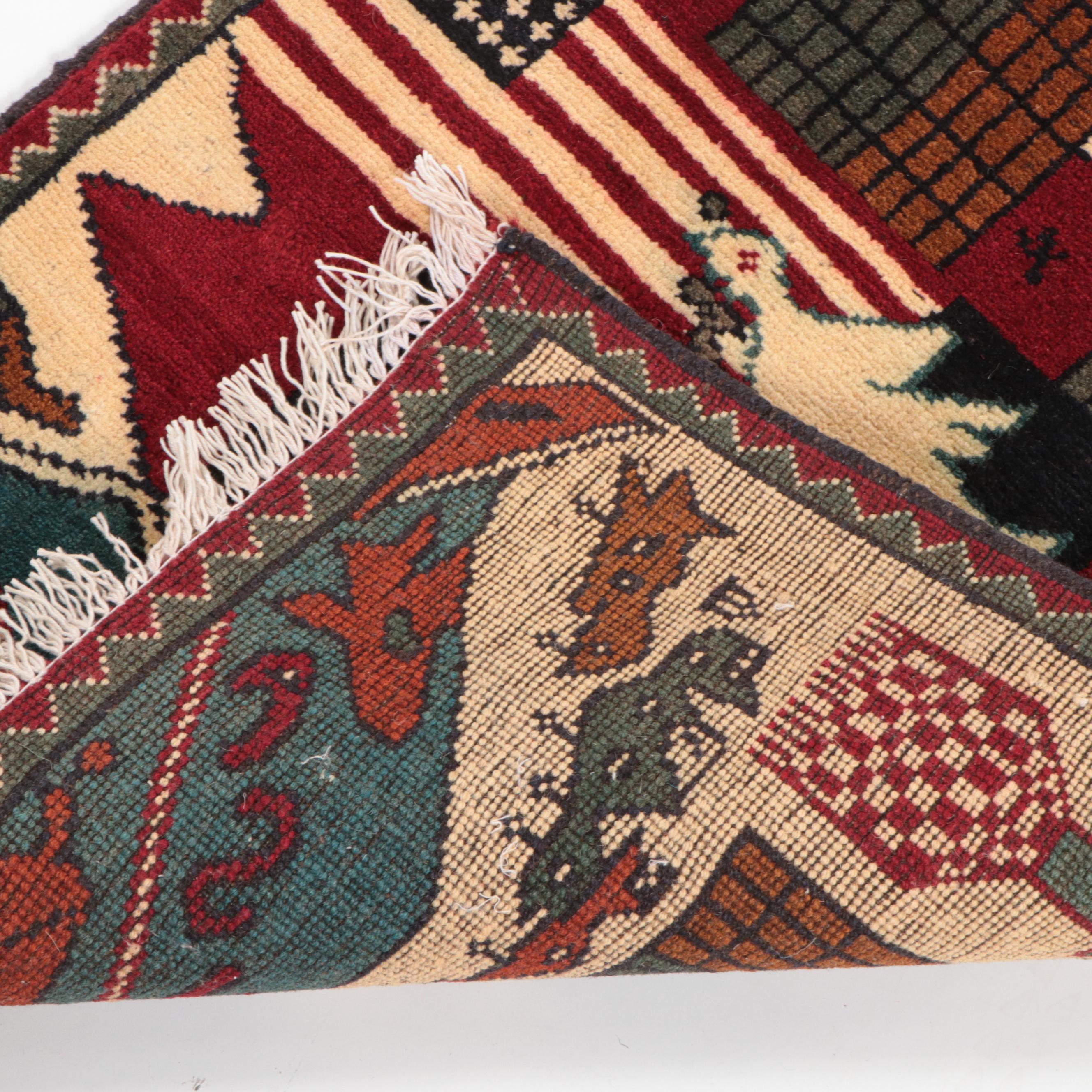 2' x 2'9 Hand-Knotted Afghan Pictorial War Rug