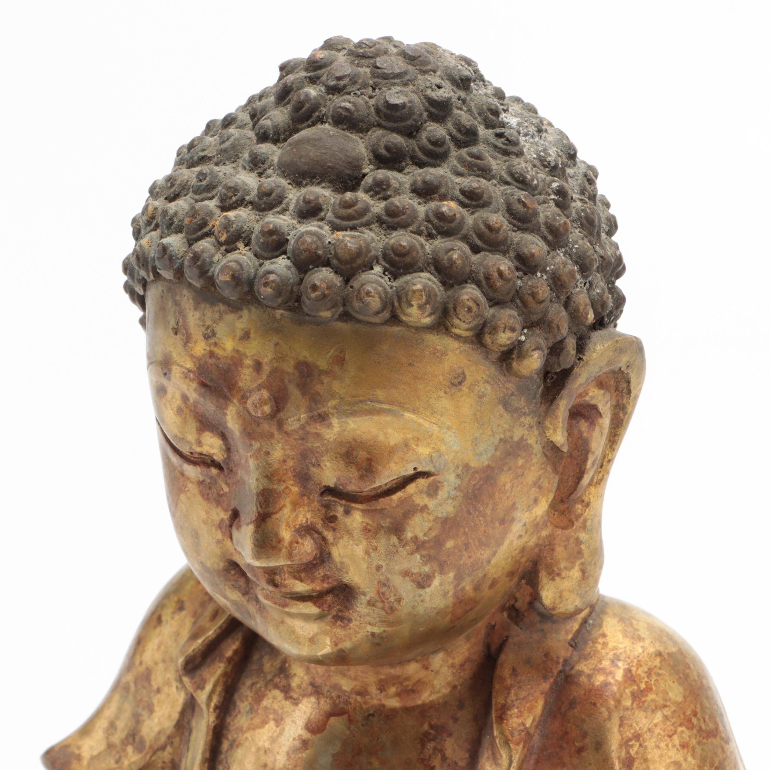 Chinese Gilt Cast Brass Buddha Sculpture in Dhyana Mudra