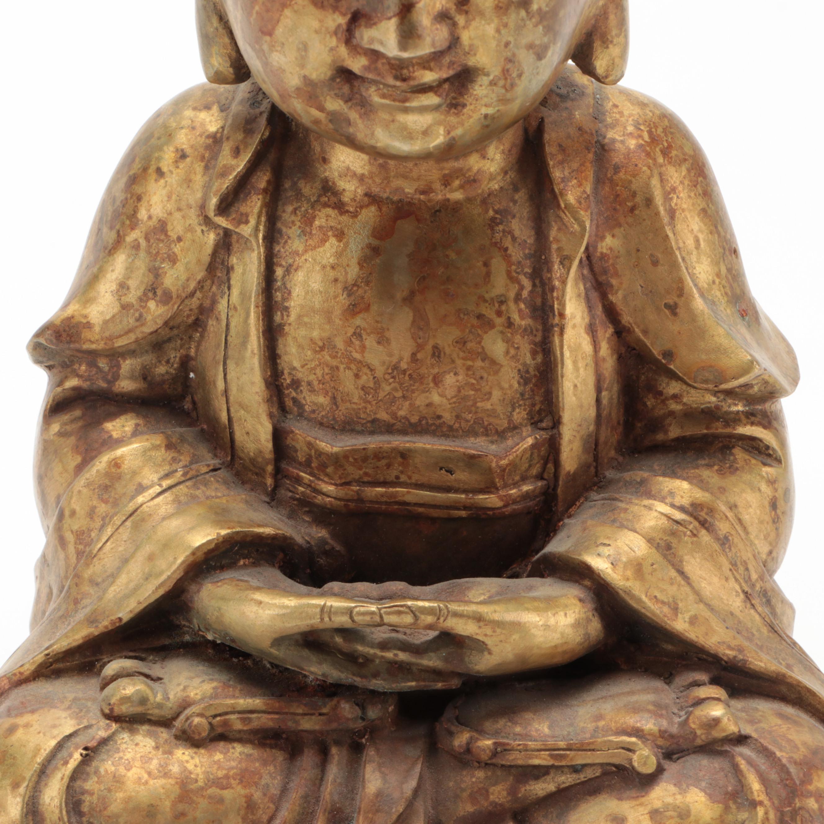 Chinese Gilt Cast Brass Buddha Sculpture in Dhyana Mudra