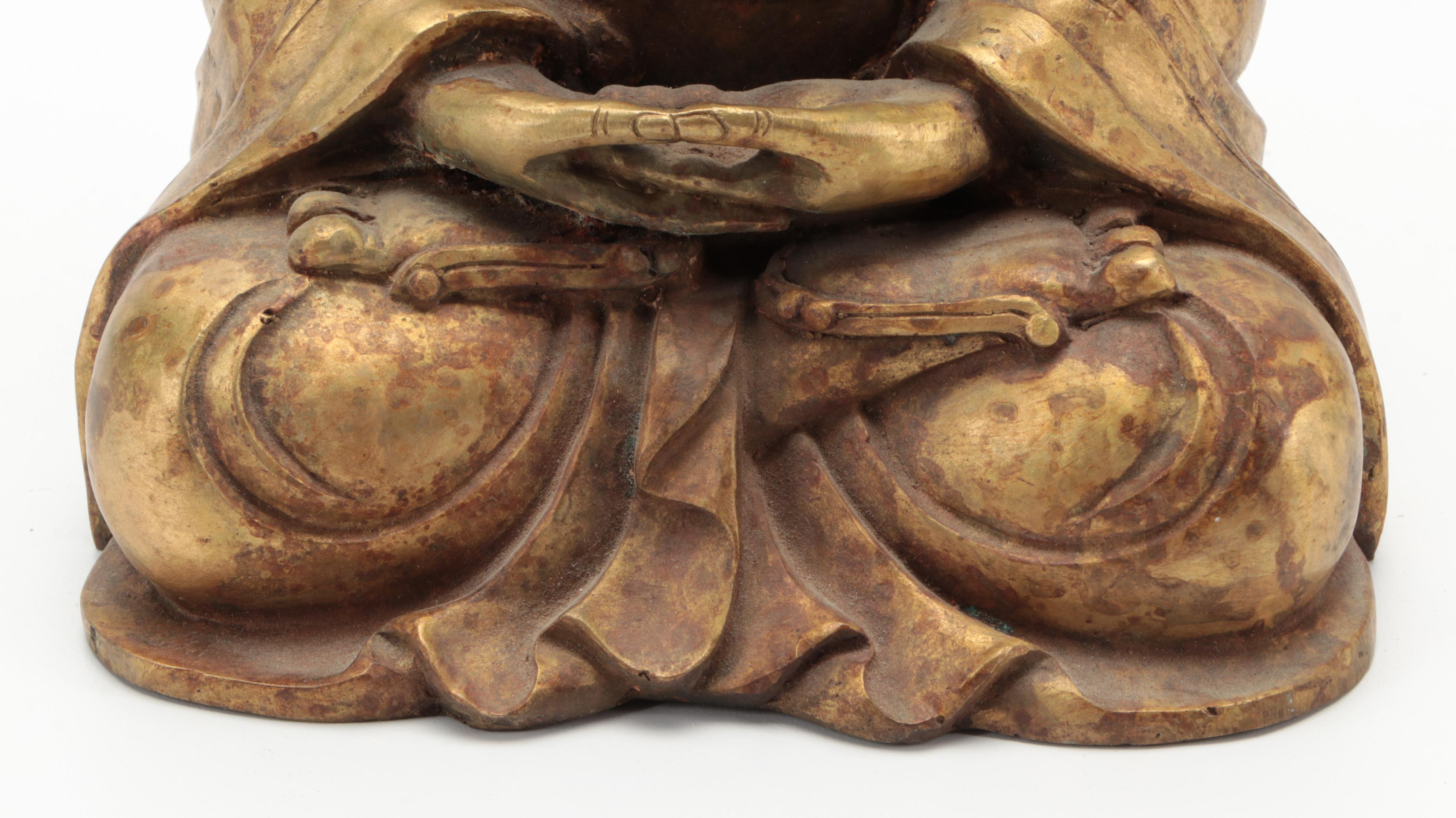 Chinese Gilt Cast Brass Buddha Sculpture in Dhyana Mudra