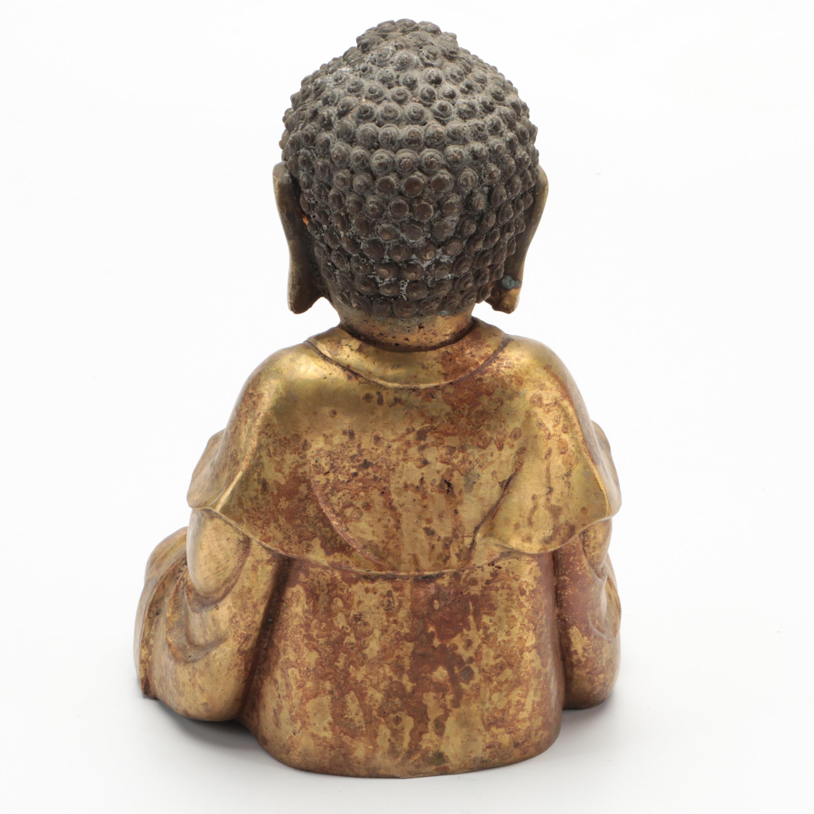 Chinese Gilt Cast Brass Buddha Sculpture in Dhyana Mudra