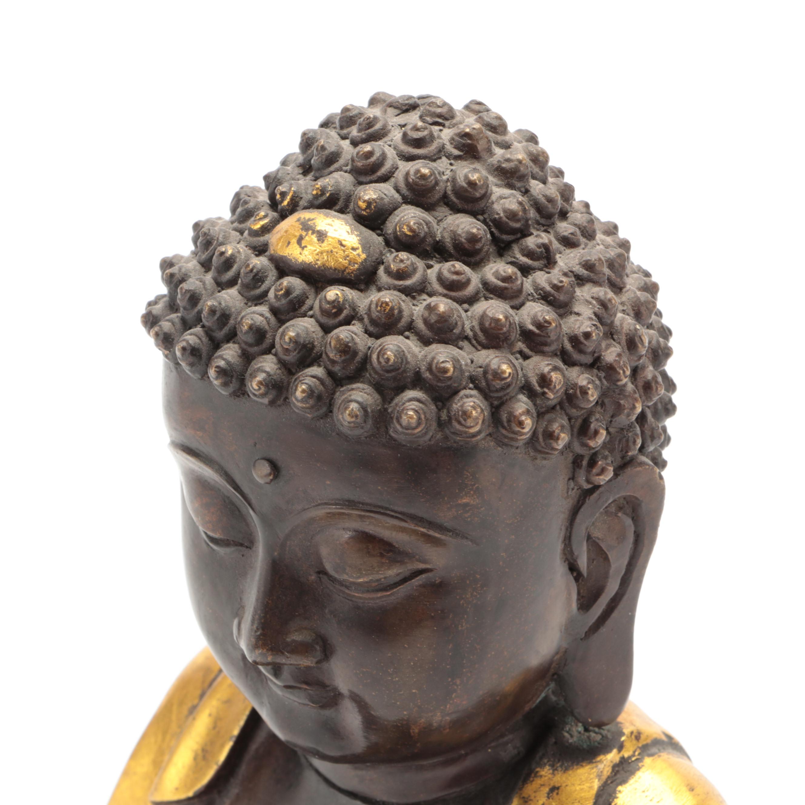 Chinese Gilt Cast Bronze Buddha Sculpture in Bhumisparsha Mudra