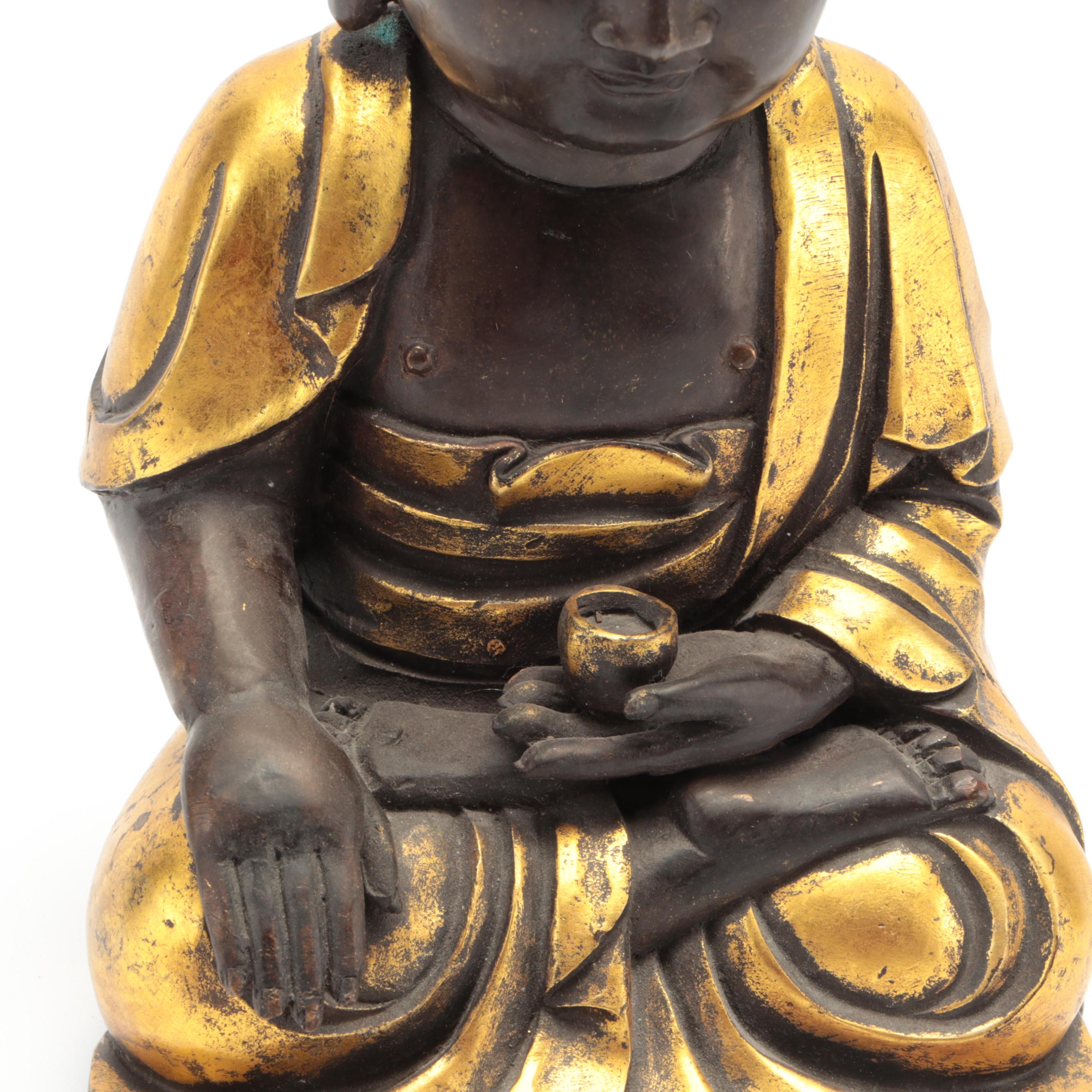 Chinese Gilt Cast Bronze Buddha Sculpture in Bhumisparsha Mudra