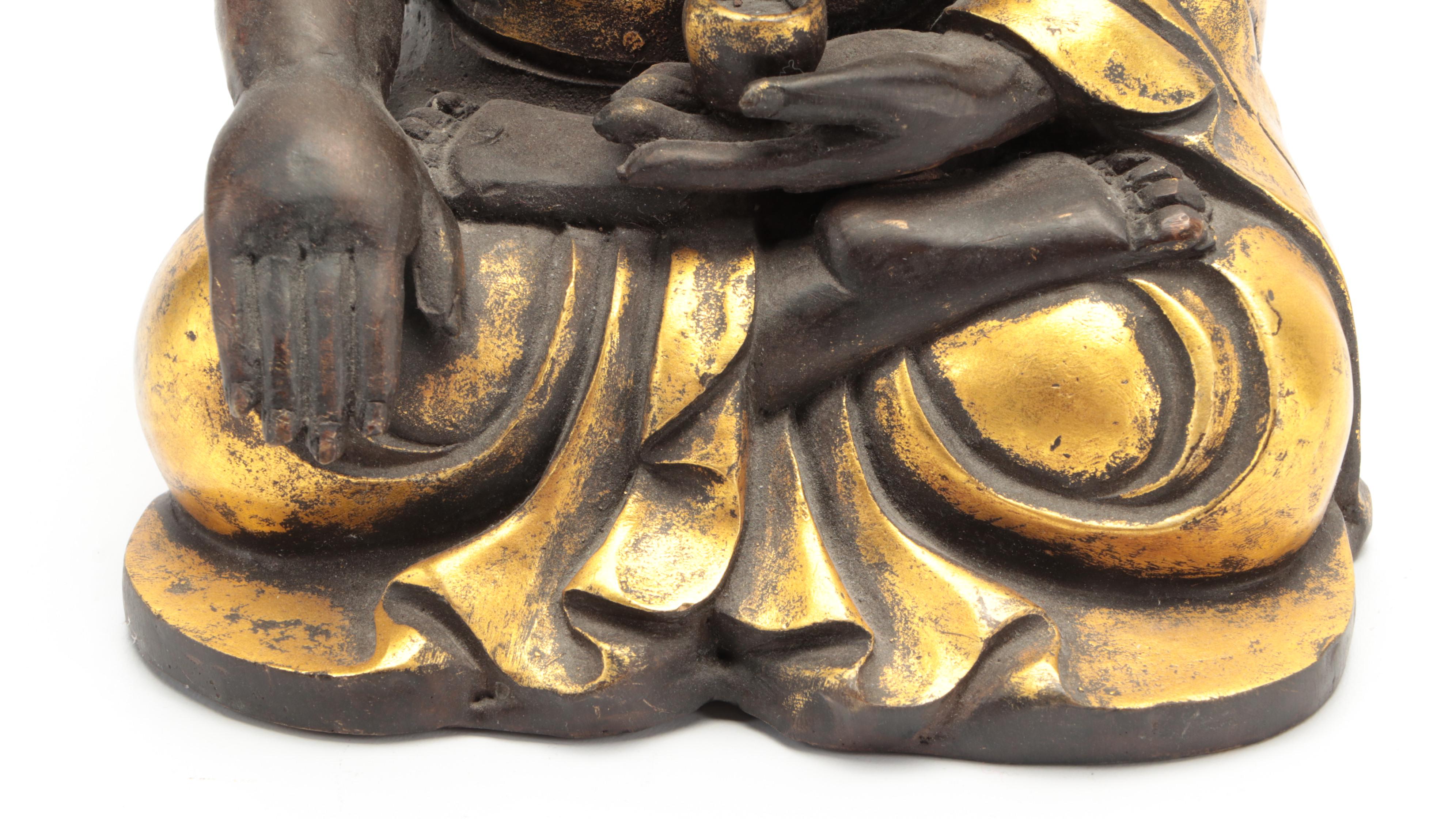 Chinese Gilt Cast Bronze Buddha Sculpture in Bhumisparsha Mudra