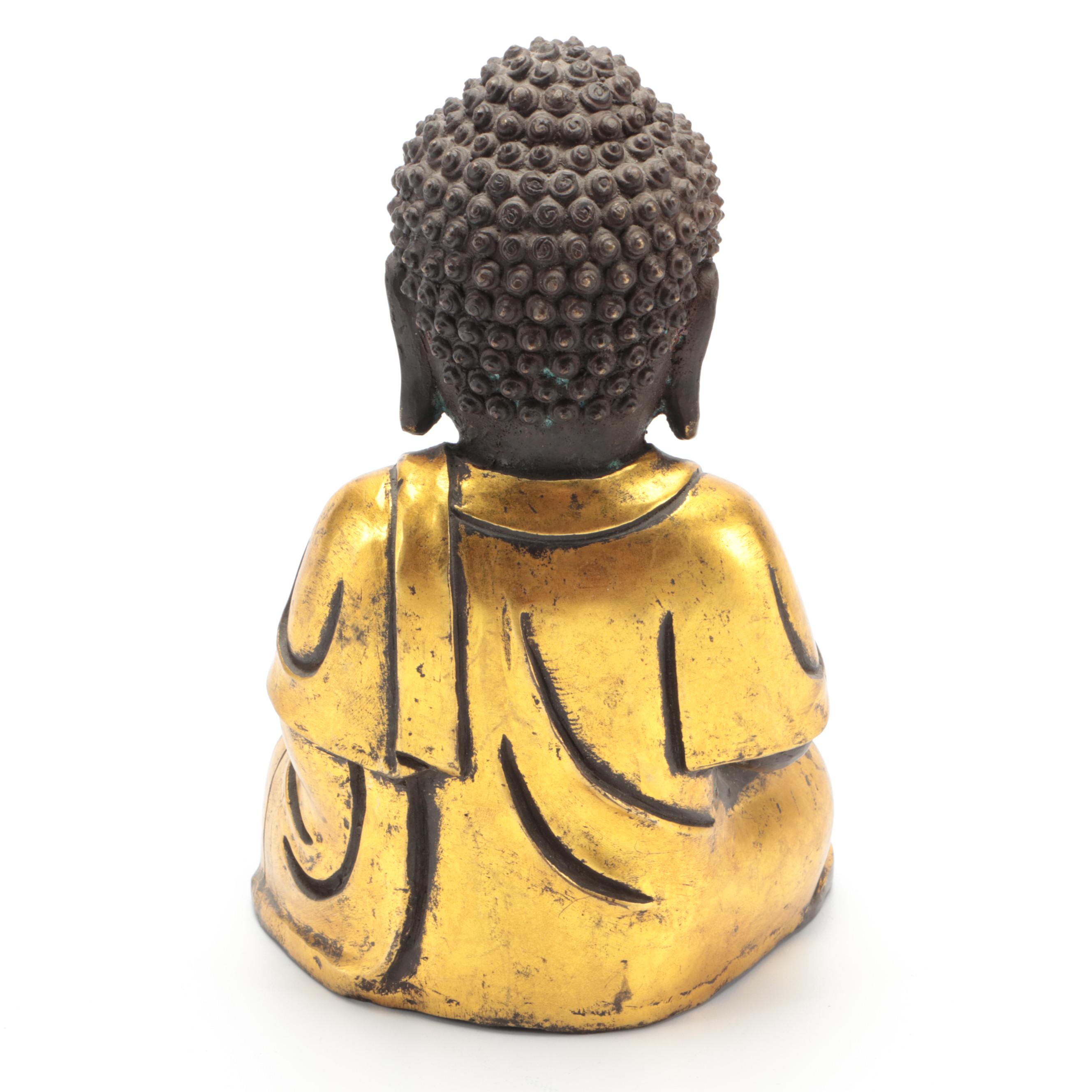 Chinese Gilt Cast Bronze Buddha Sculpture in Bhumisparsha Mudra
