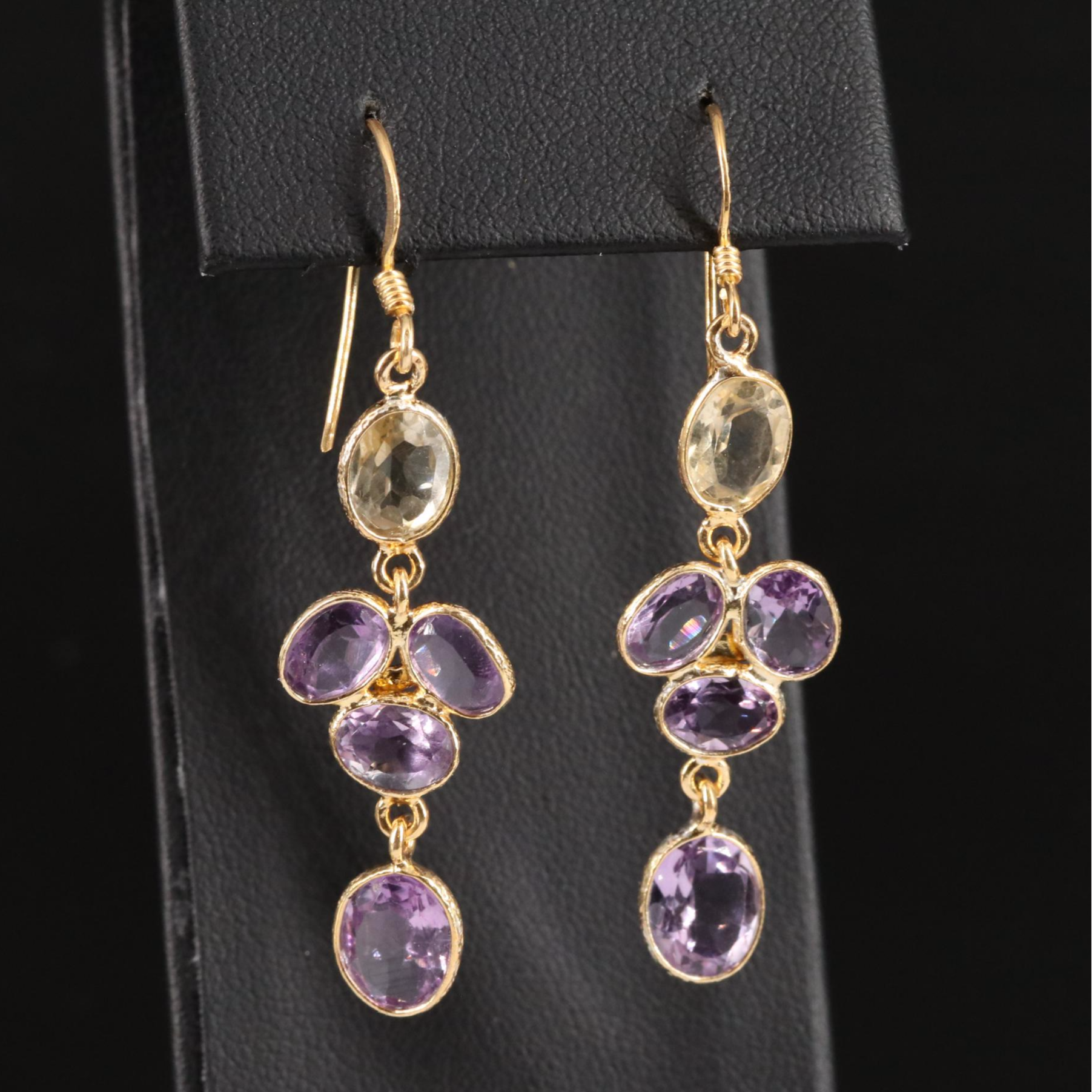 Sterling Citrine and Amethyst Dangle Earrings