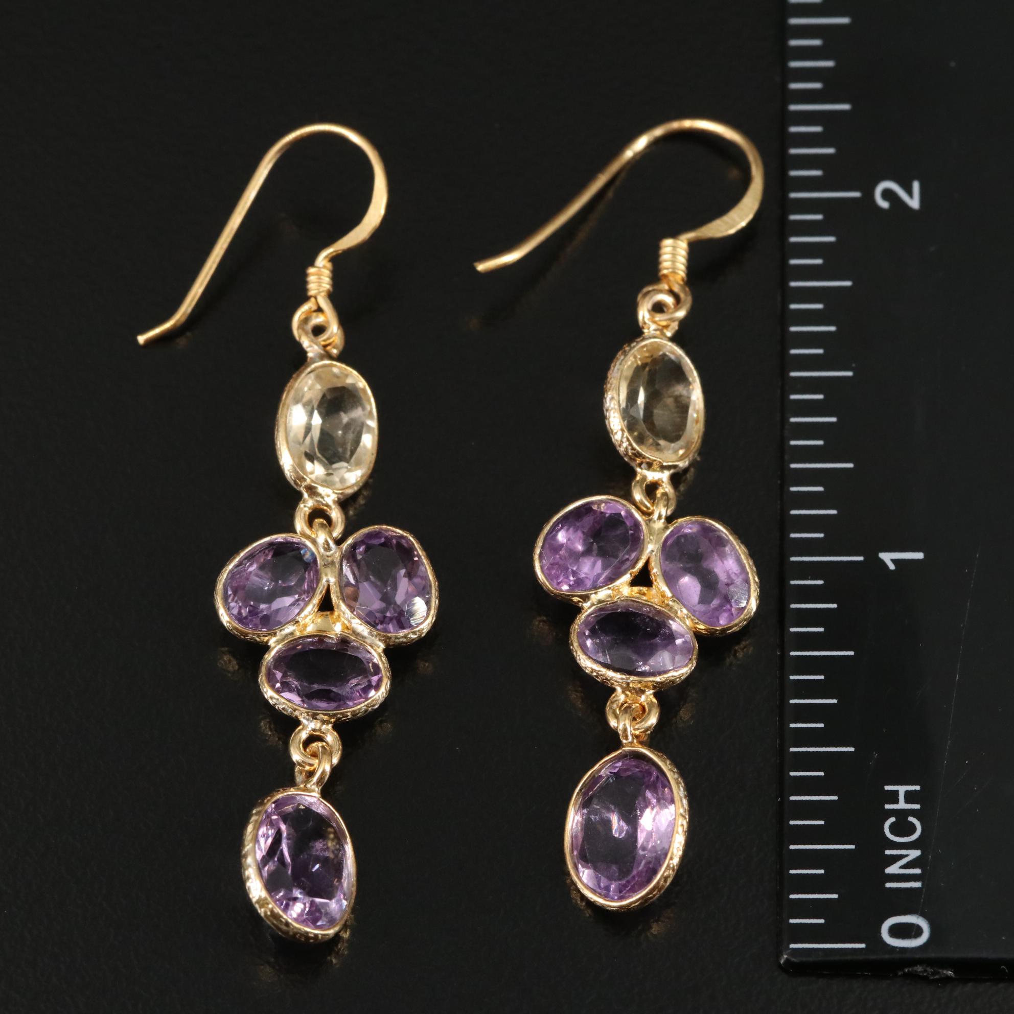 Sterling Citrine and Amethyst Dangle Earrings