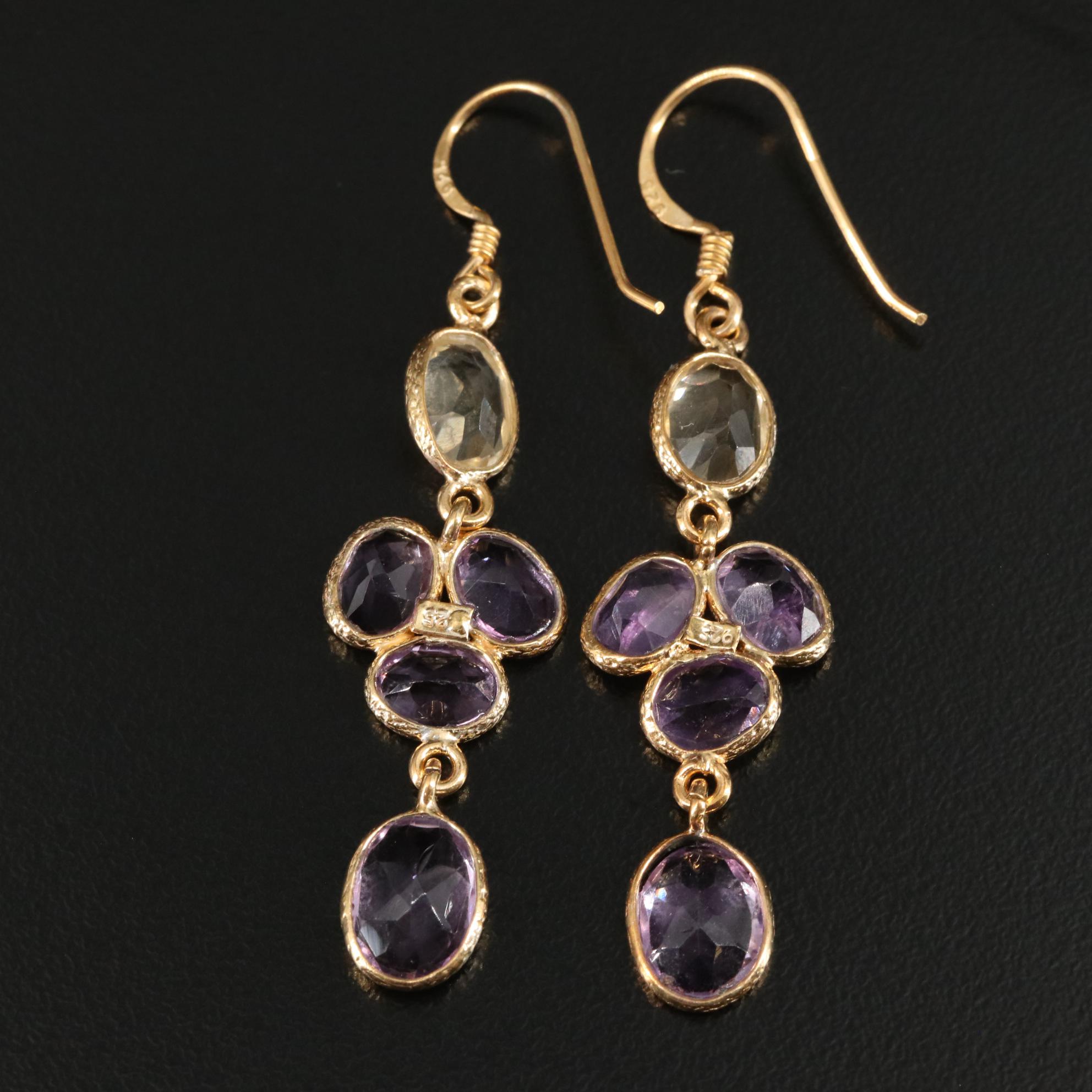 Sterling Citrine and Amethyst Dangle Earrings