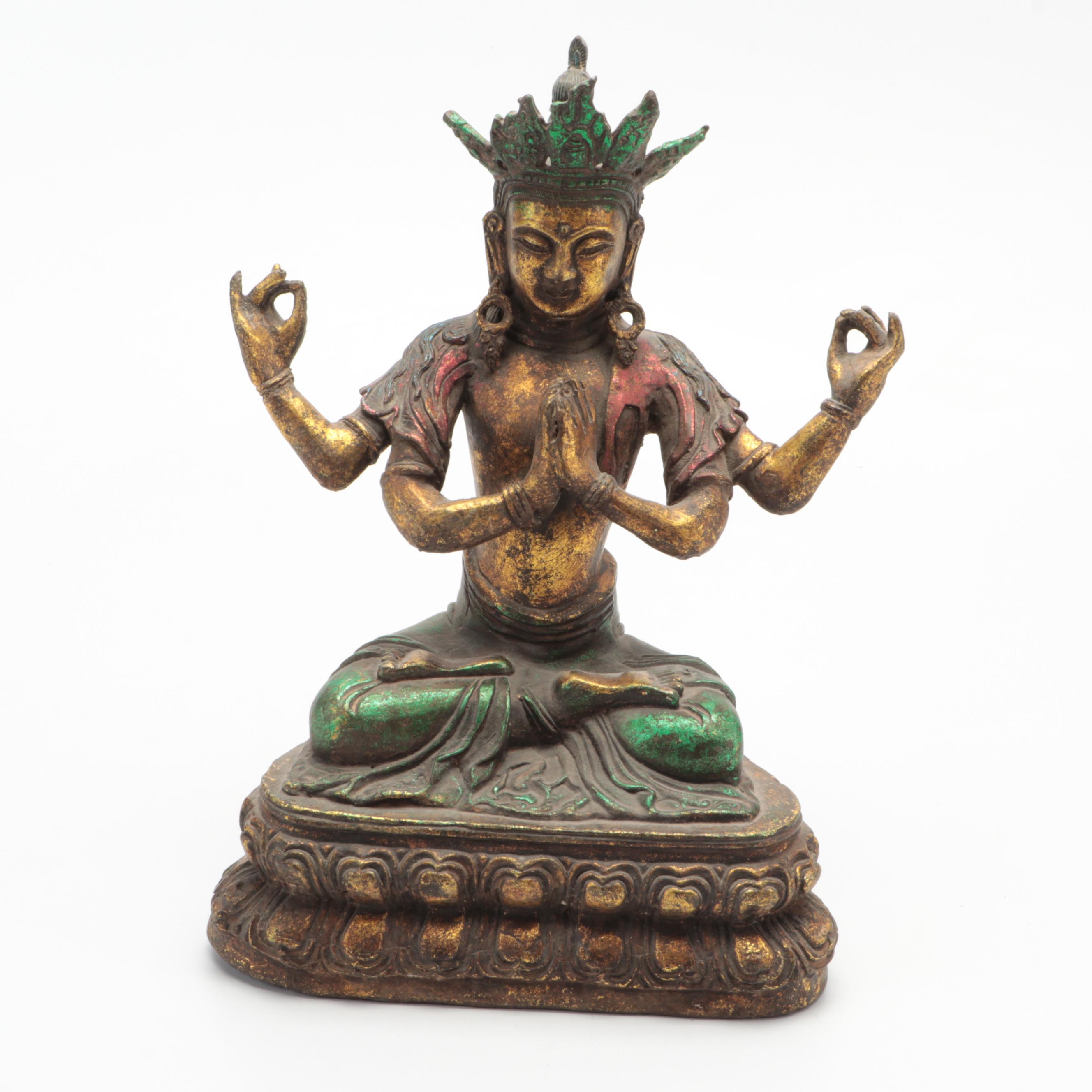 Tibetan Buddhist Cast Metal Deity and Amitabha Buddha Sculptures
