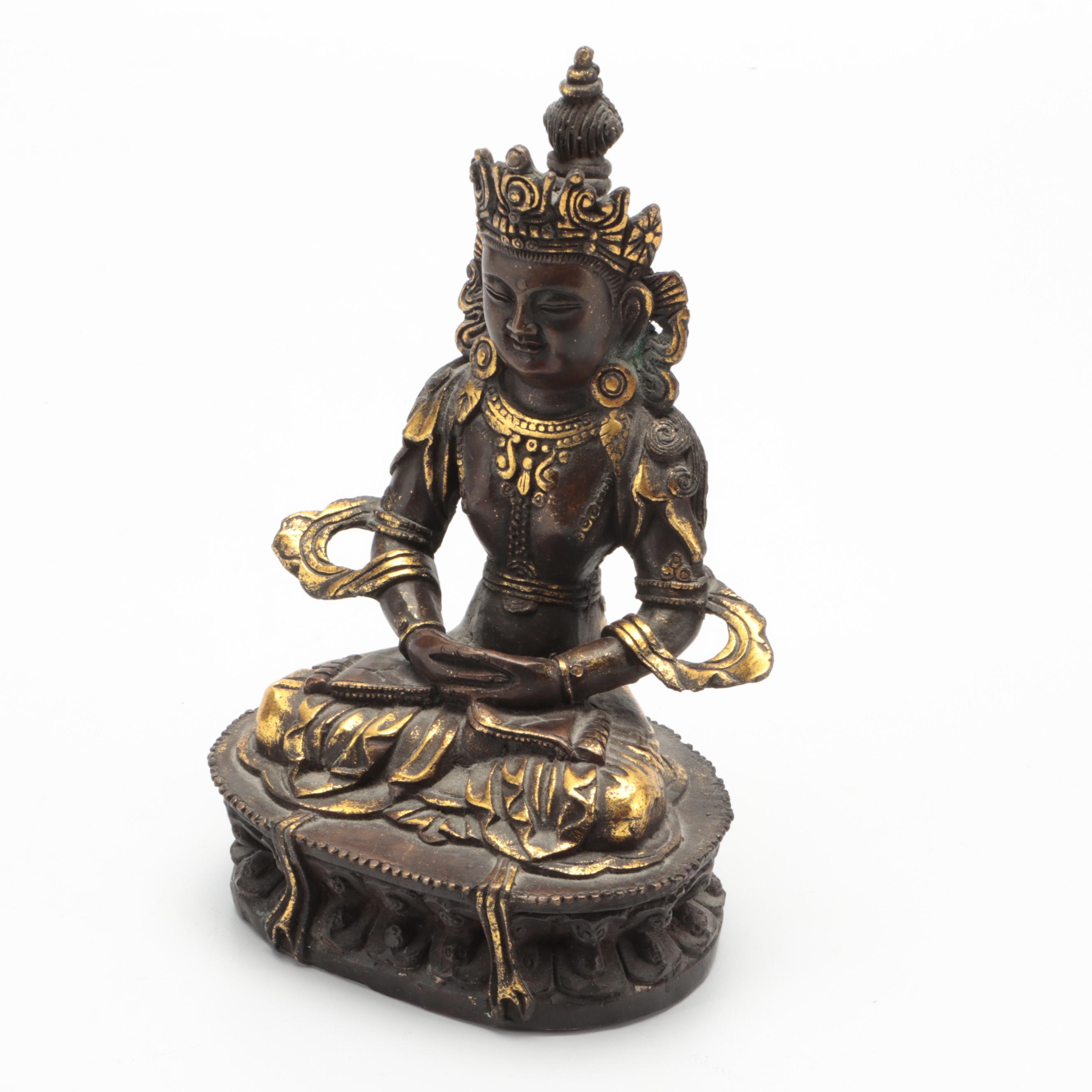 Tibetan Buddhist Cast Metal Deity and Amitabha Buddha Sculptures