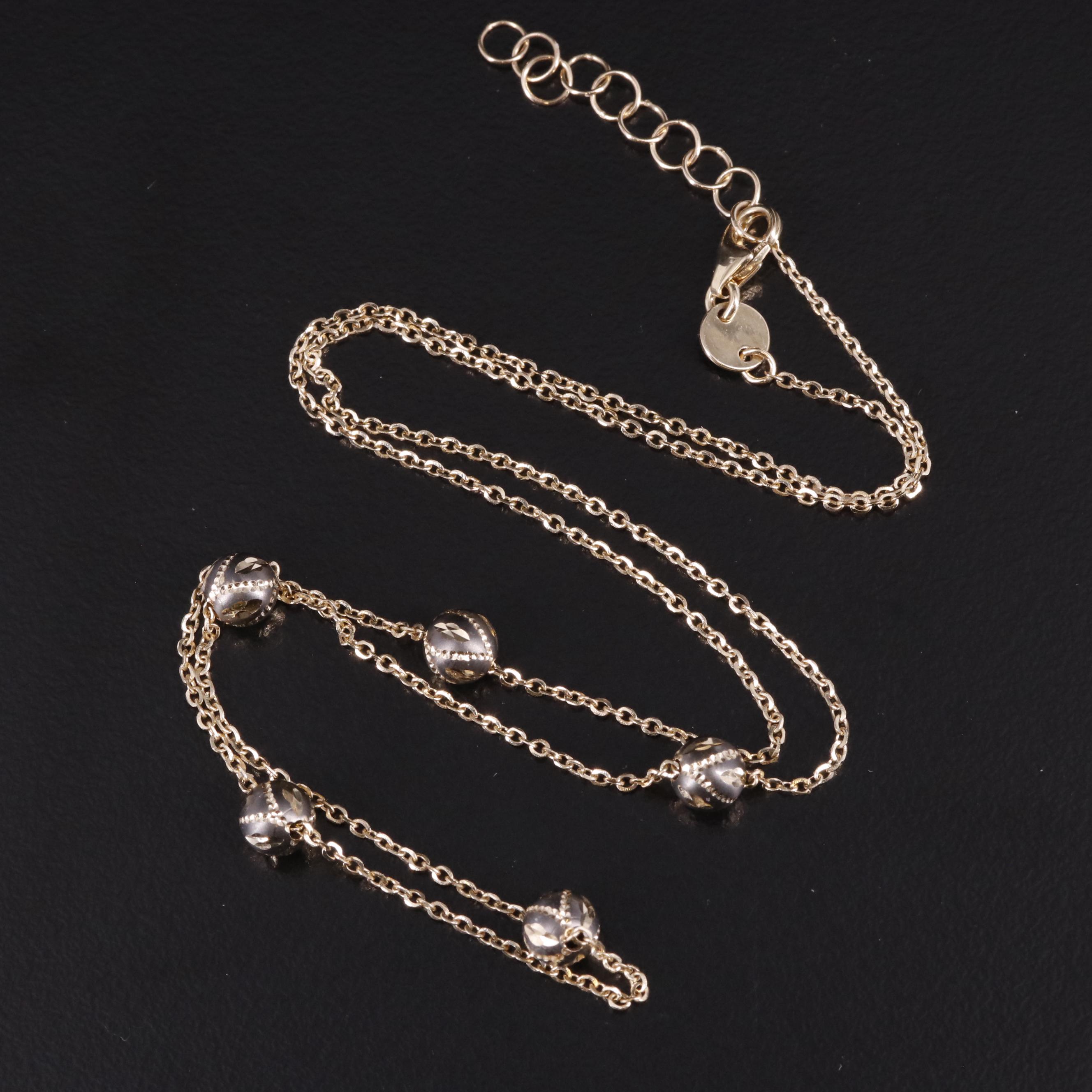 14K Diamond Cut Bead Station Necklace