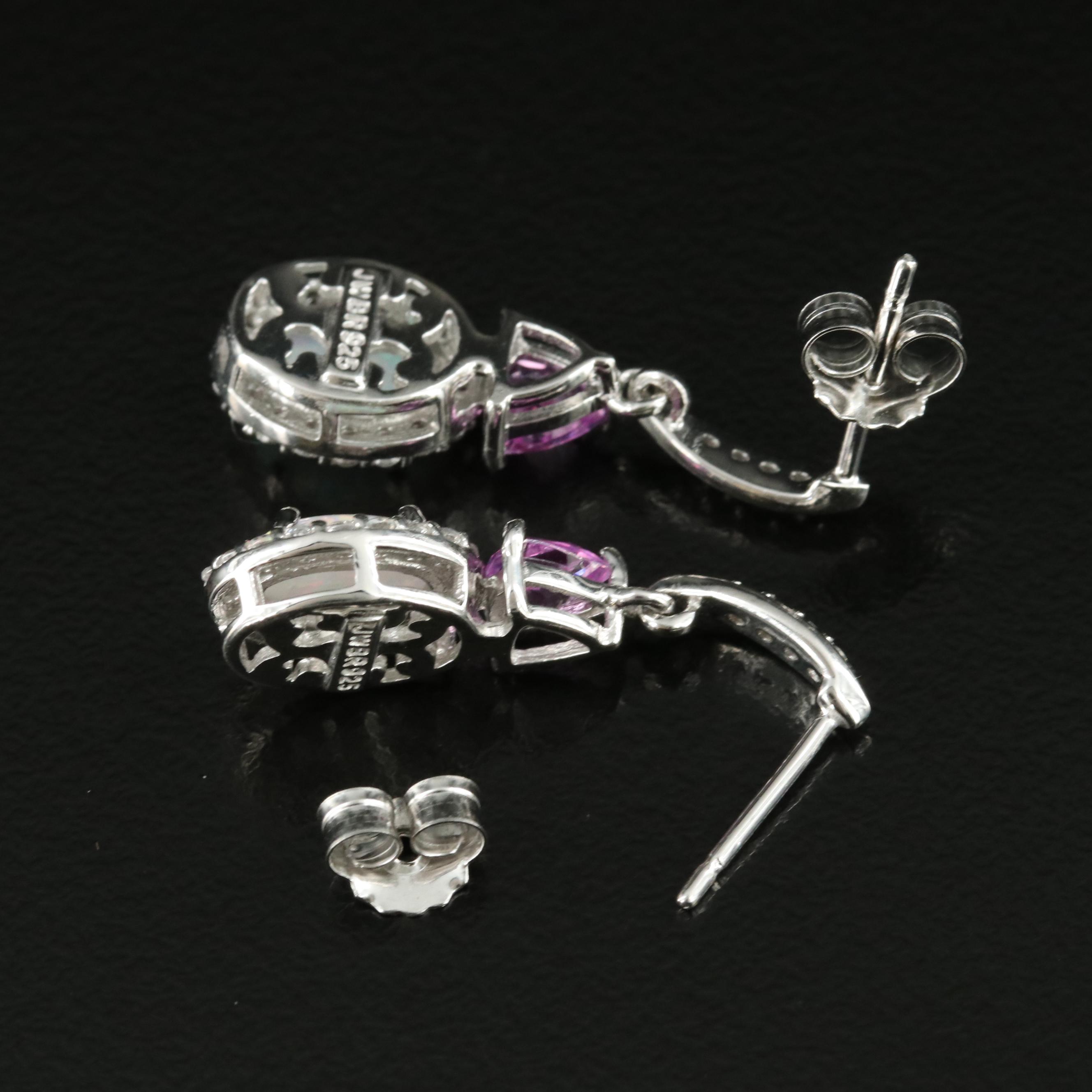 Sterling Opal, Pink and White Sapphire Earrings