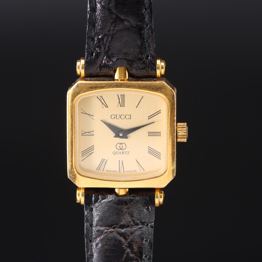 Vintage Gucci Enamel Sides Gold Plated Wristwatch