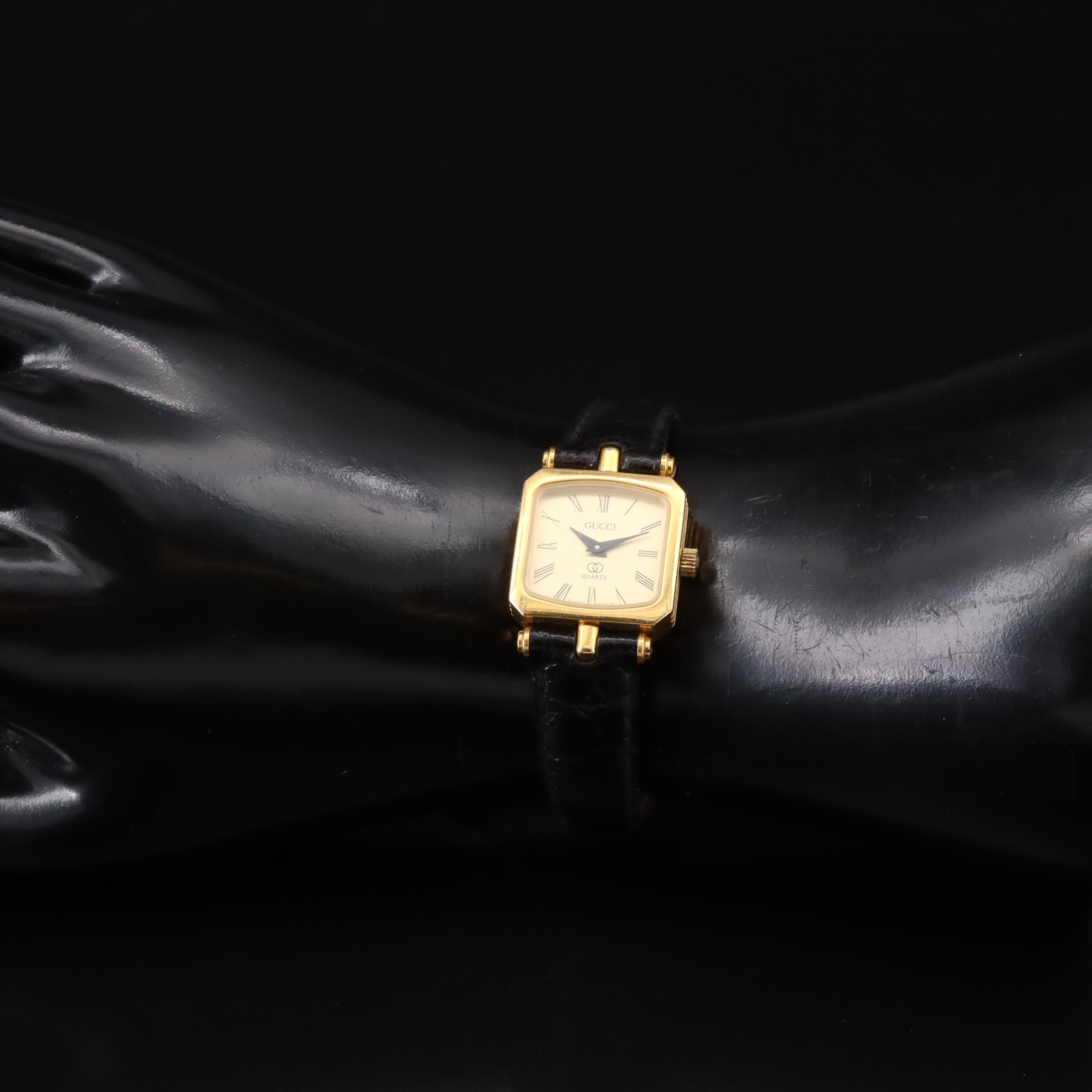 Vintage Gucci Enamel Sides Gold Plated Watch