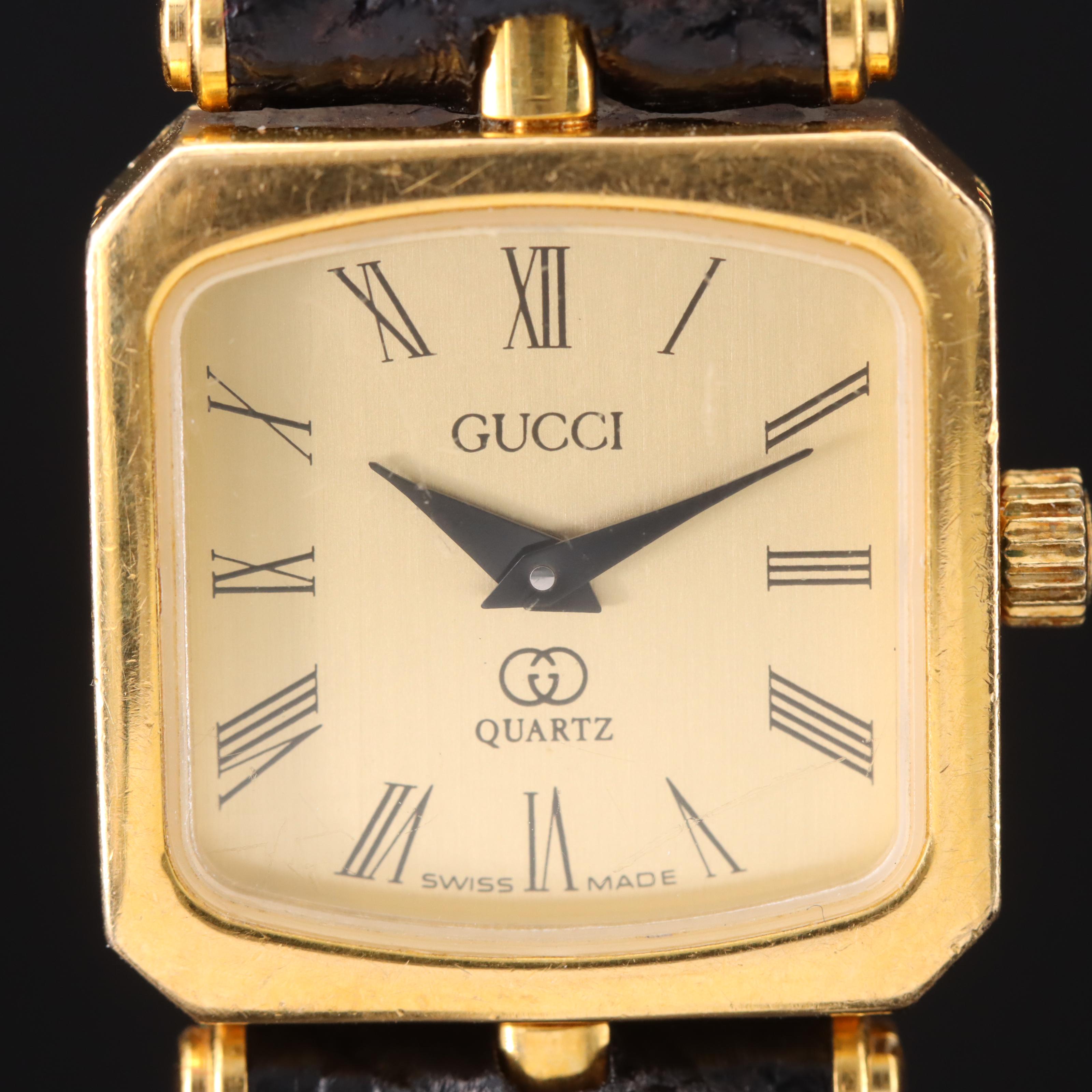 Vintage Gucci Enamel Sides Gold Plated Watch