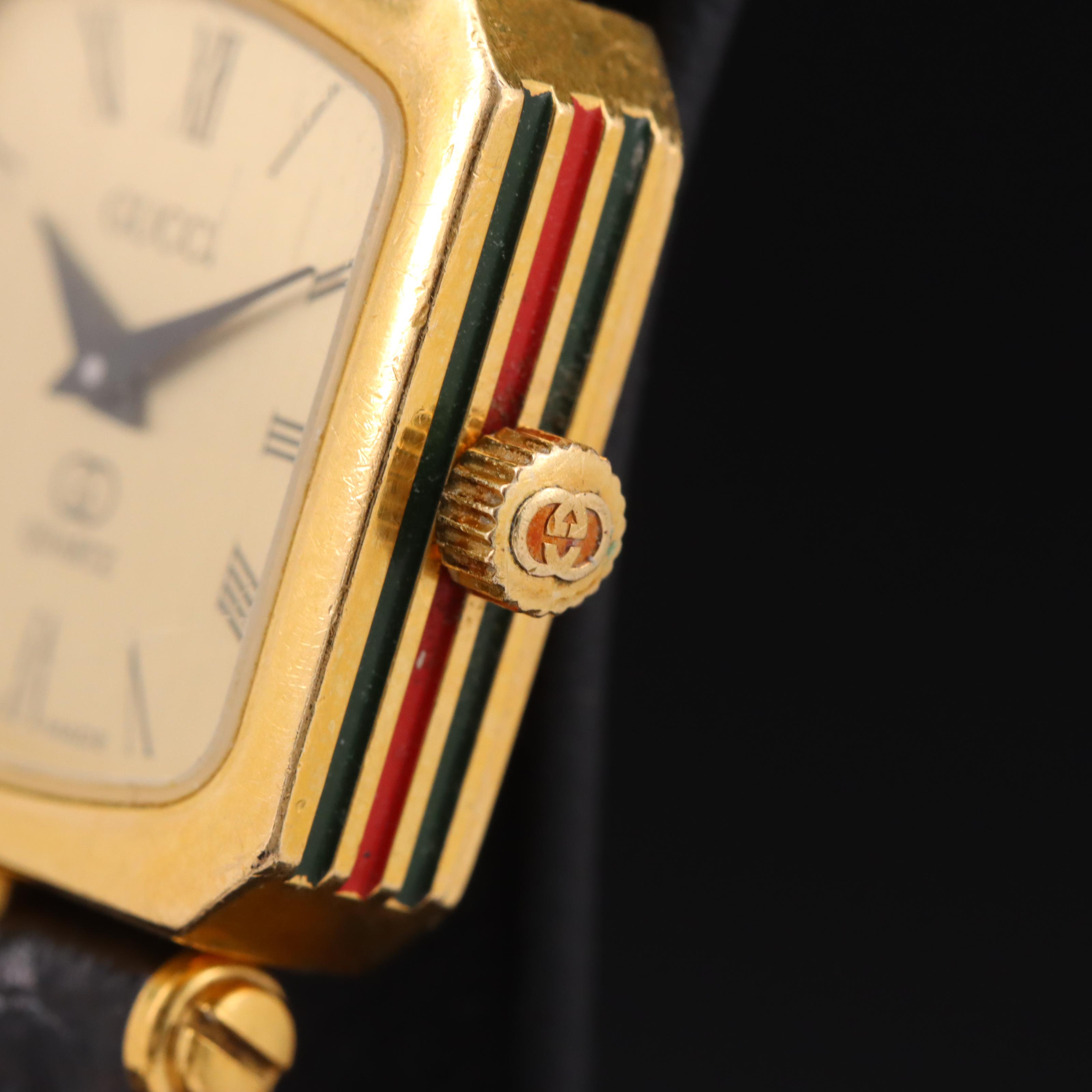 Vintage Gucci Enamel Sides Gold Plated Watch