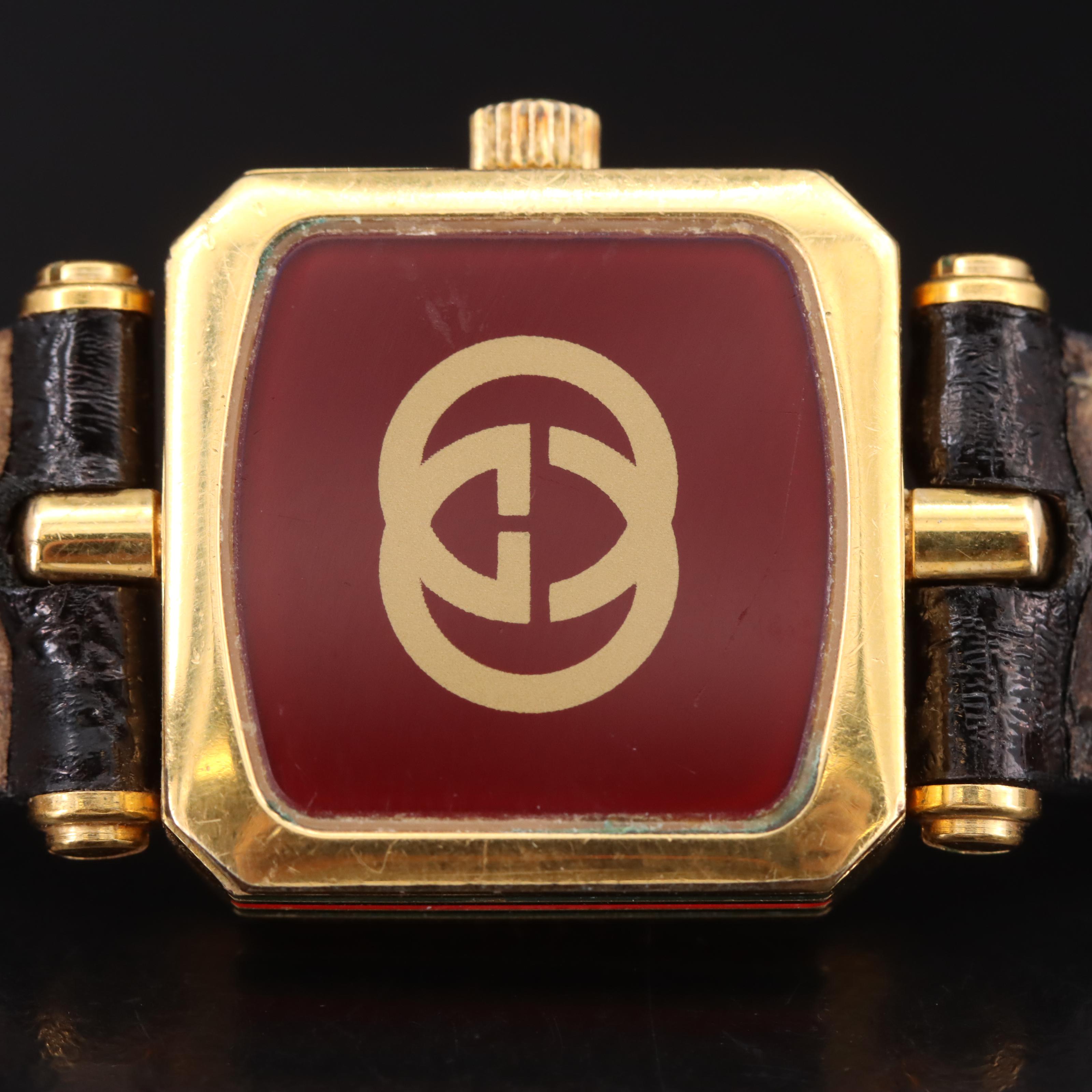 Vintage Gucci Enamel Sides Gold Plated Watch