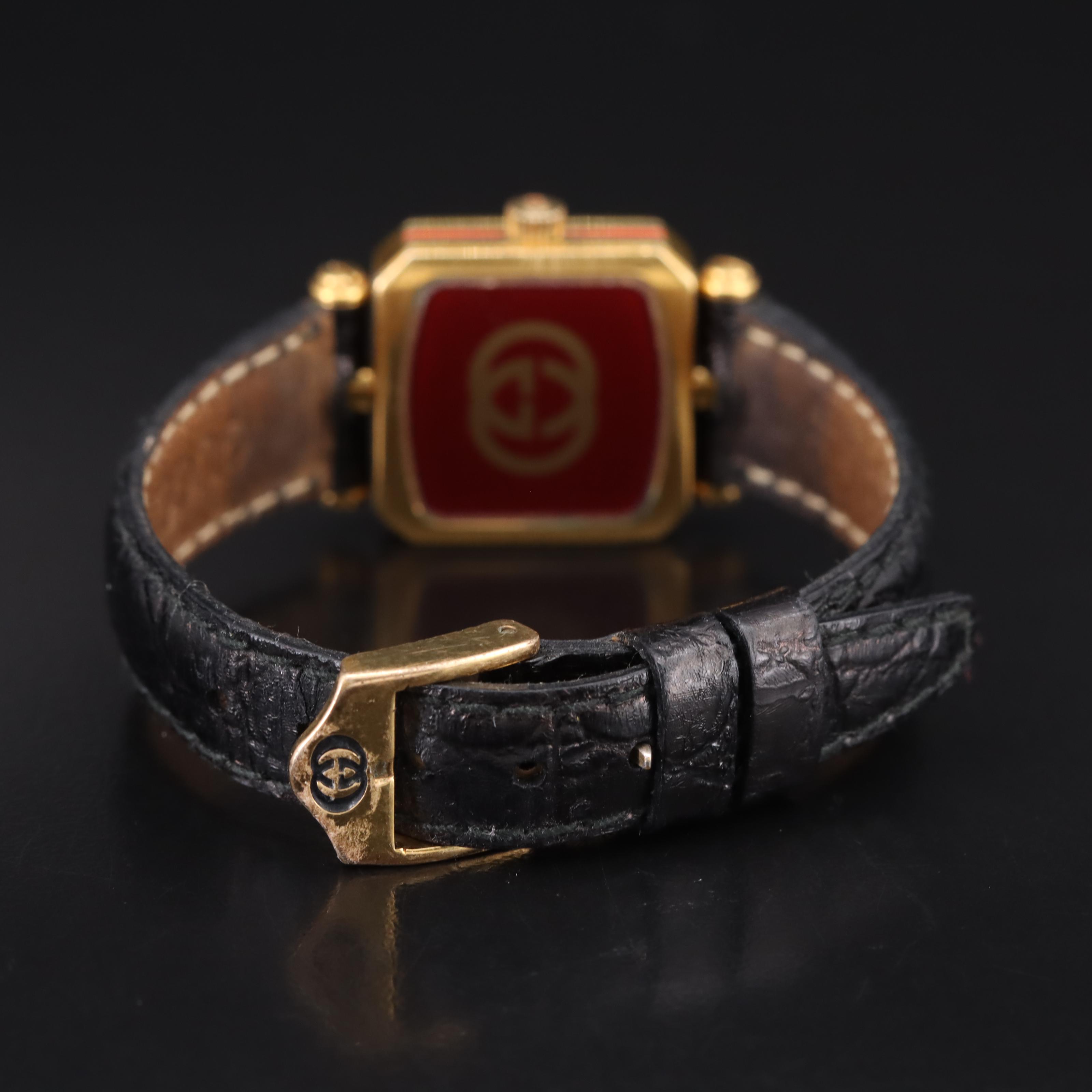 Vintage Gucci Enamel Sides Gold Plated Watch