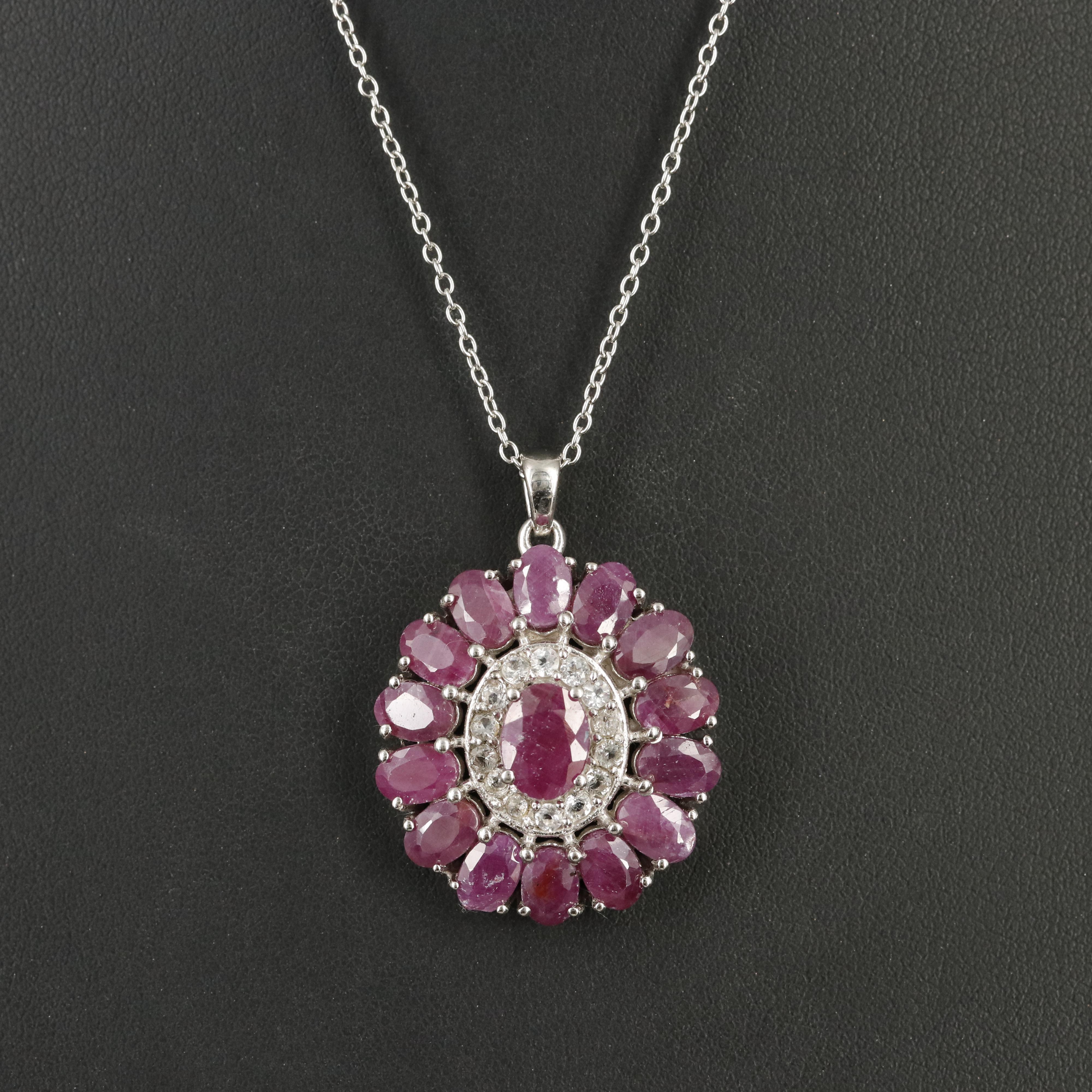 Sterling Corundum and Topaz Pendant Necklace