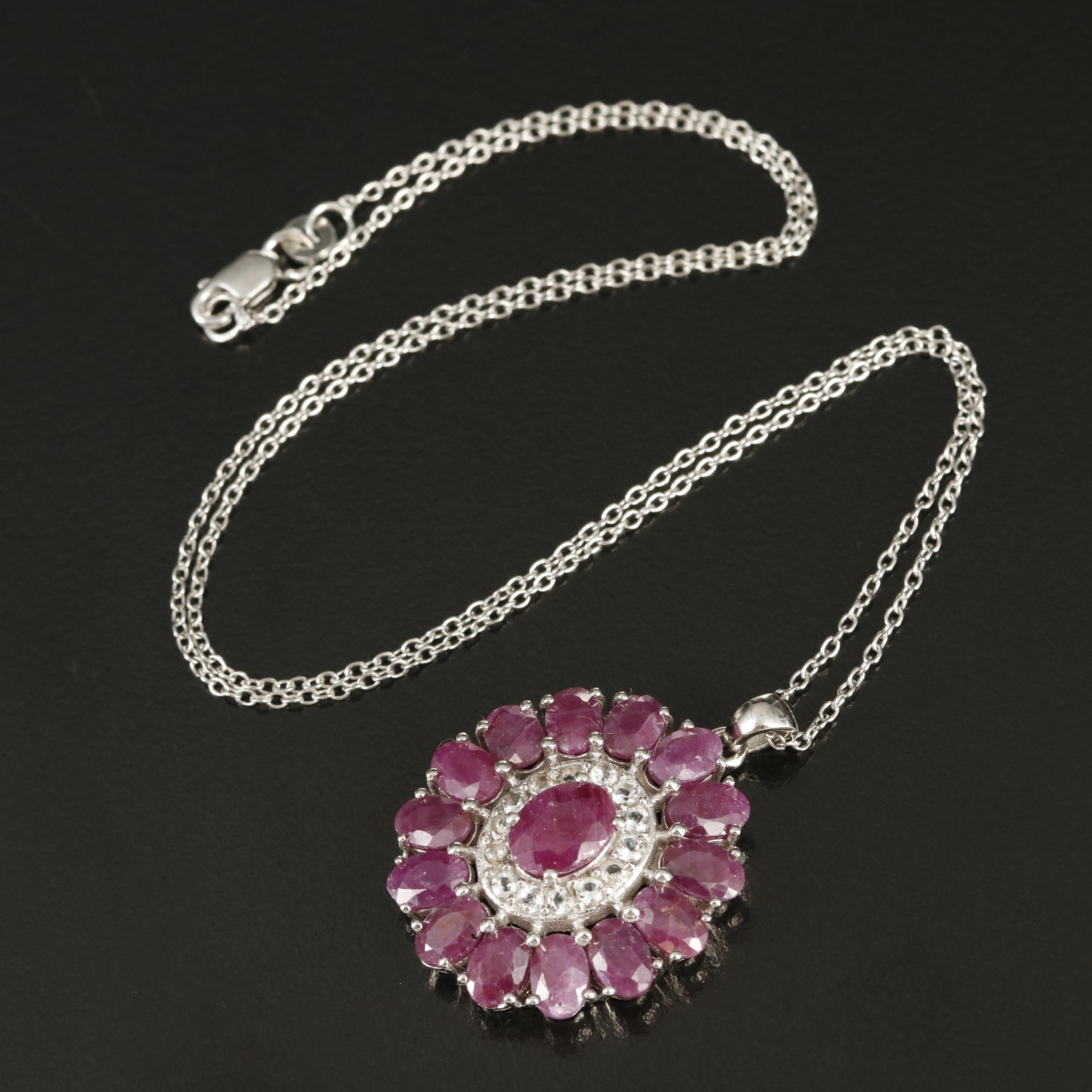 Sterling Corundum and Topaz Pendant Necklace