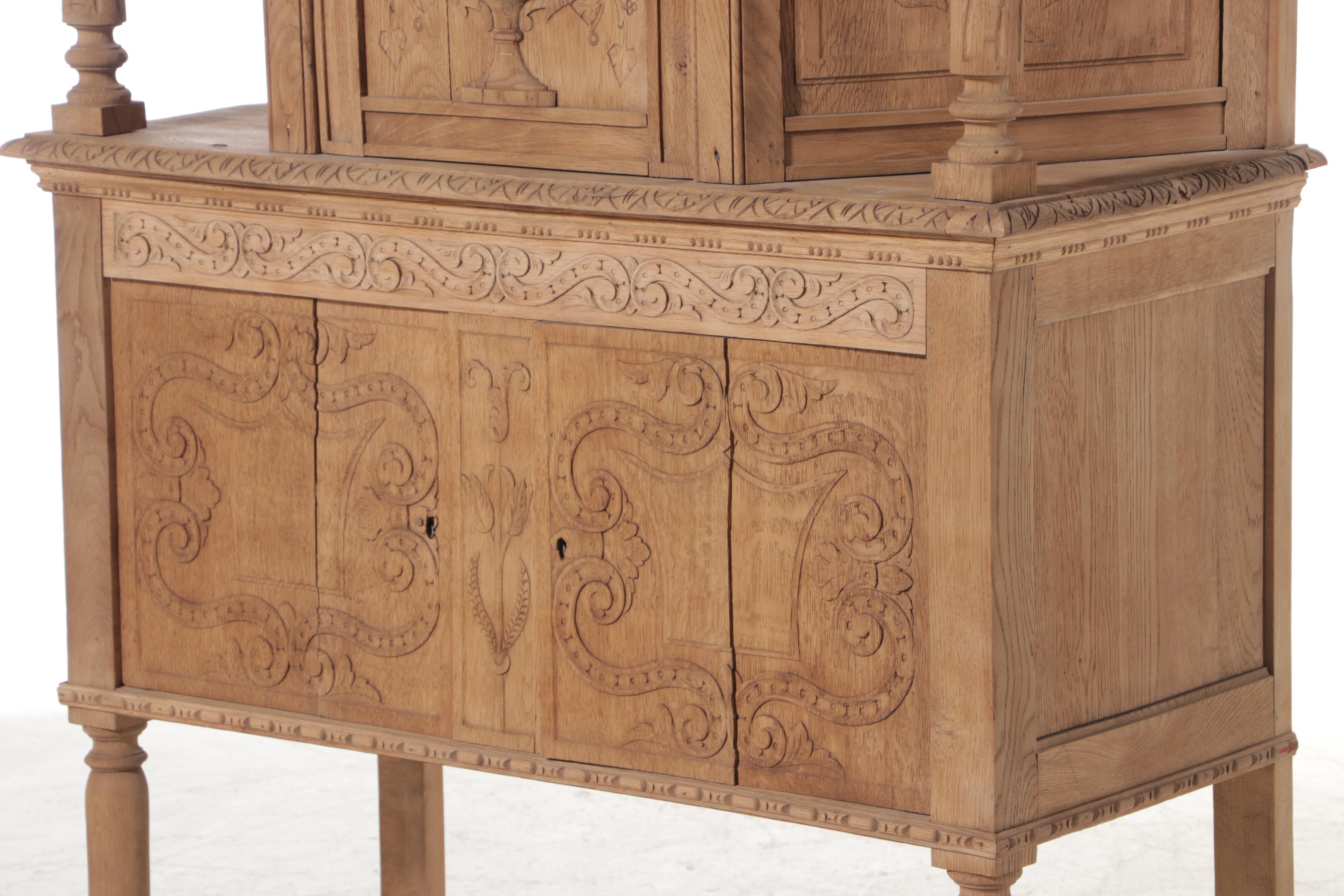 Renaissance Style Scrubbed Oak Cabinet-on-Stand, Early 20th Century