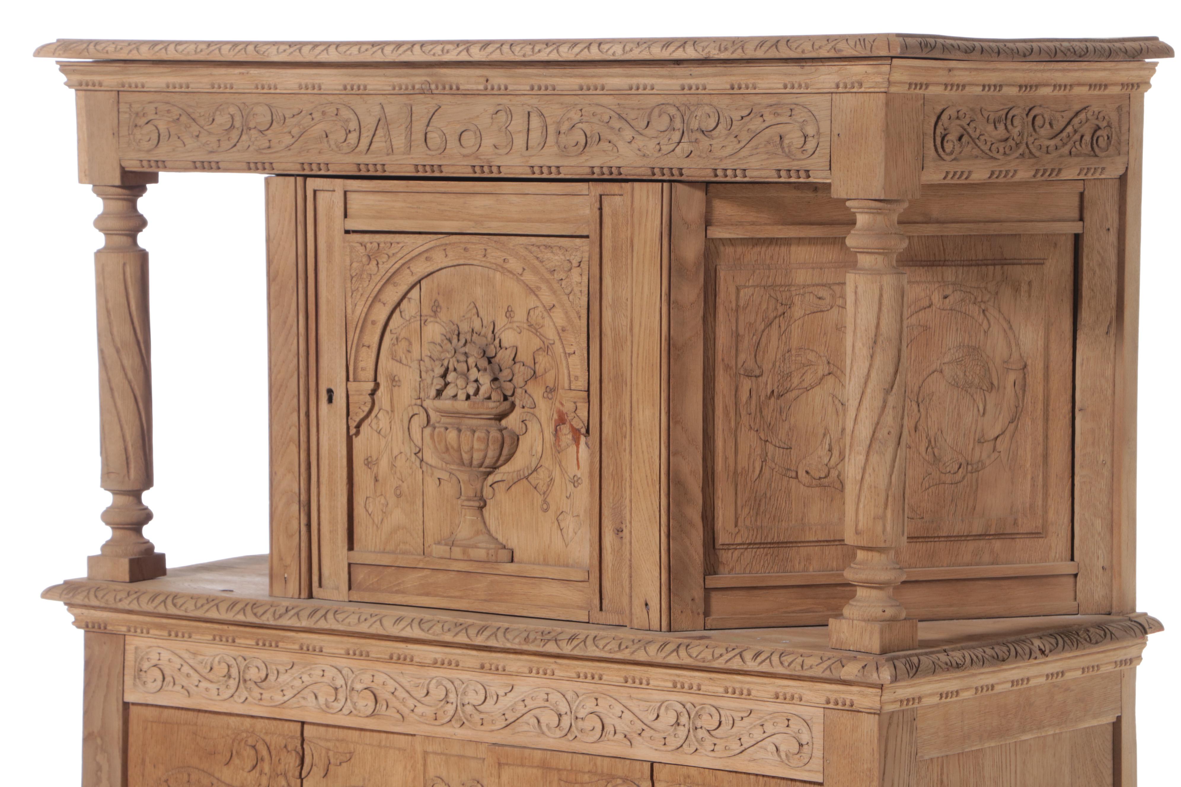 Renaissance Style Scrubbed Oak Cabinet-on-Stand, Early 20th Century