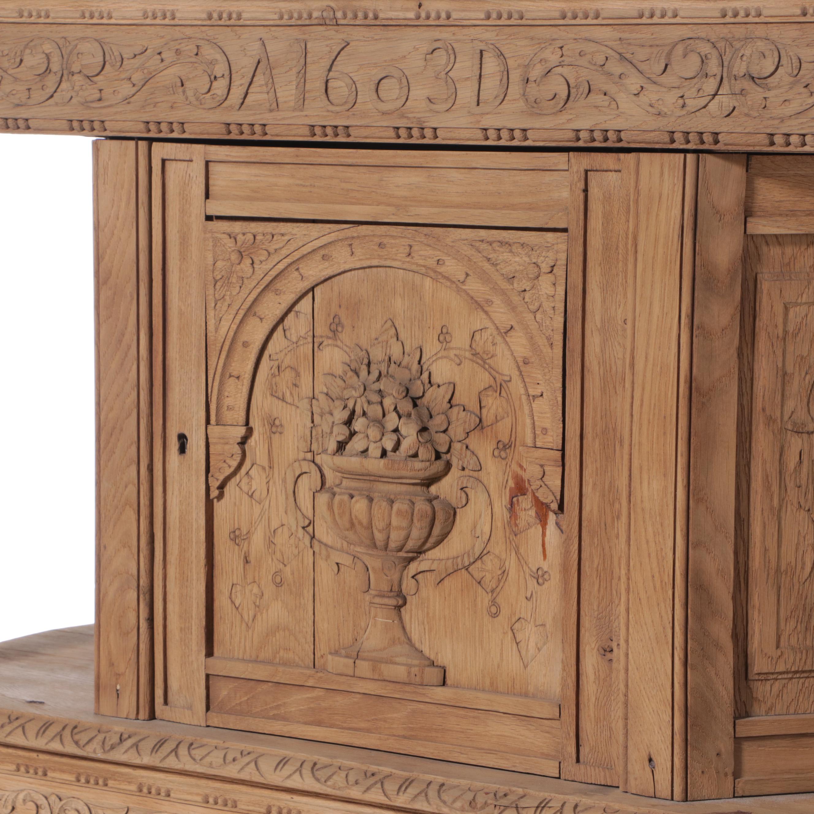 Renaissance Style Scrubbed Oak Cabinet-on-Stand, Early 20th Century