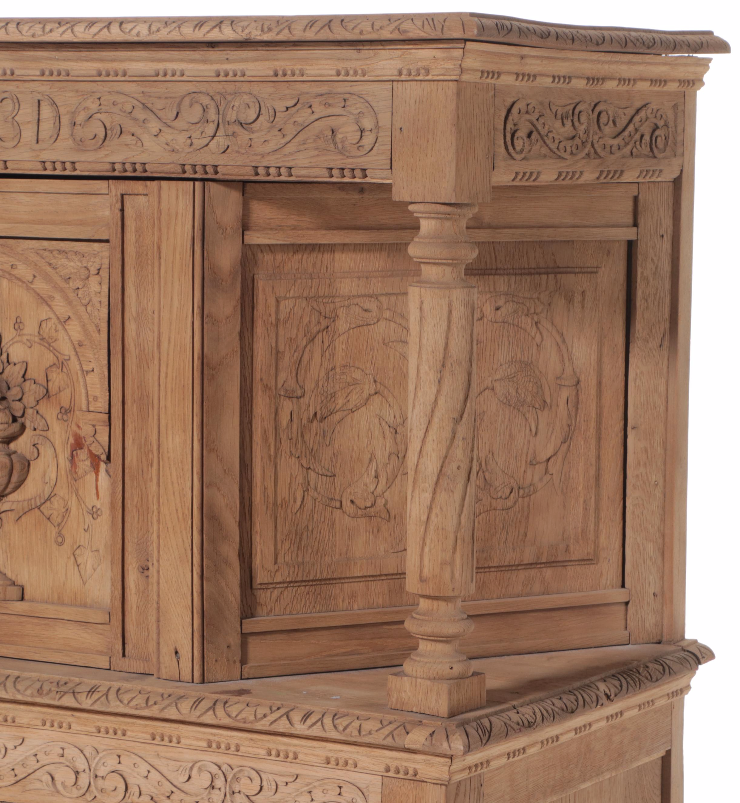 Renaissance Style Scrubbed Oak Cabinet-on-Stand, Early 20th Century