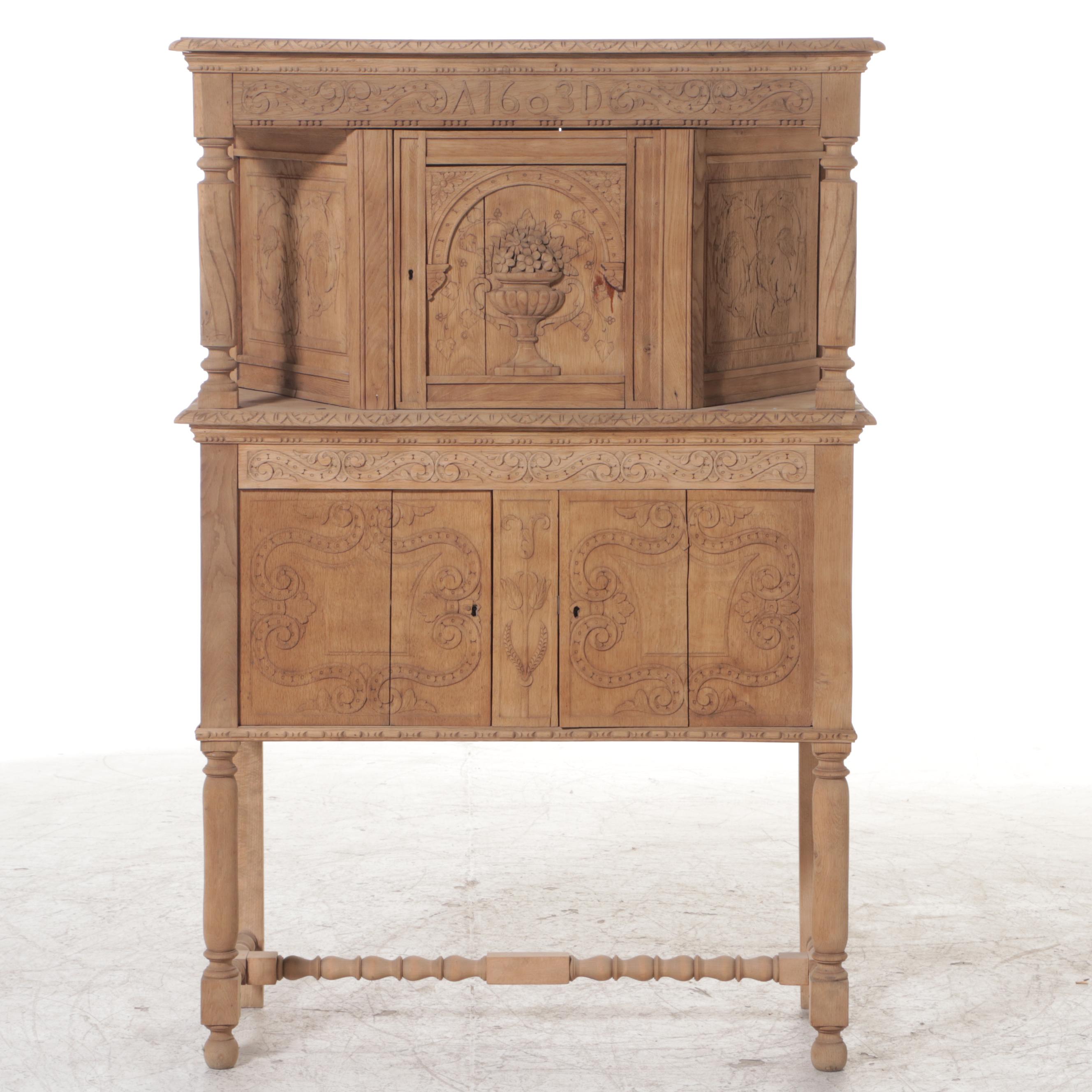 Renaissance Style Scrubbed Oak Cabinet-on-Stand, Early 20th Century