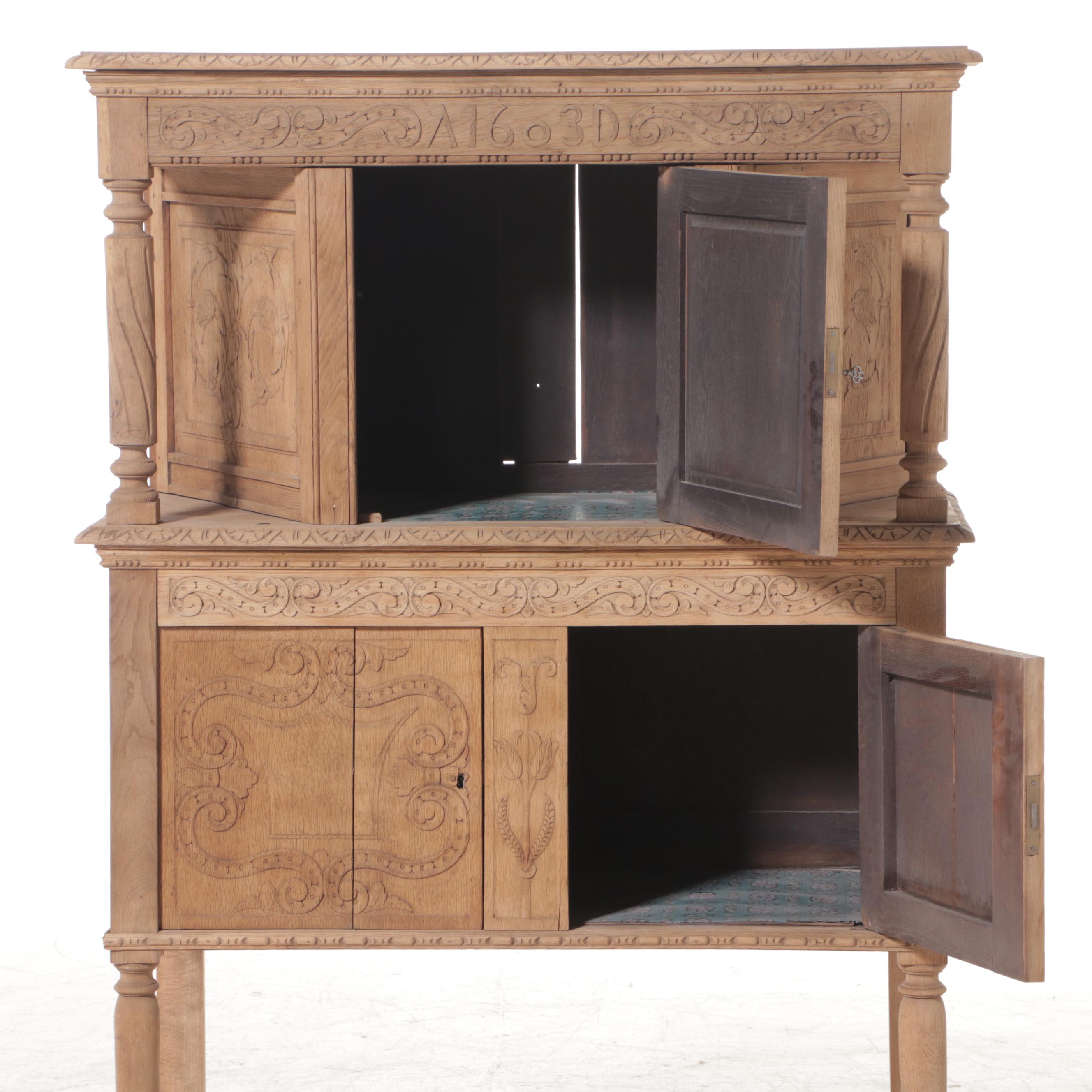 Renaissance Style Scrubbed Oak Cabinet-on-Stand, Early 20th Century