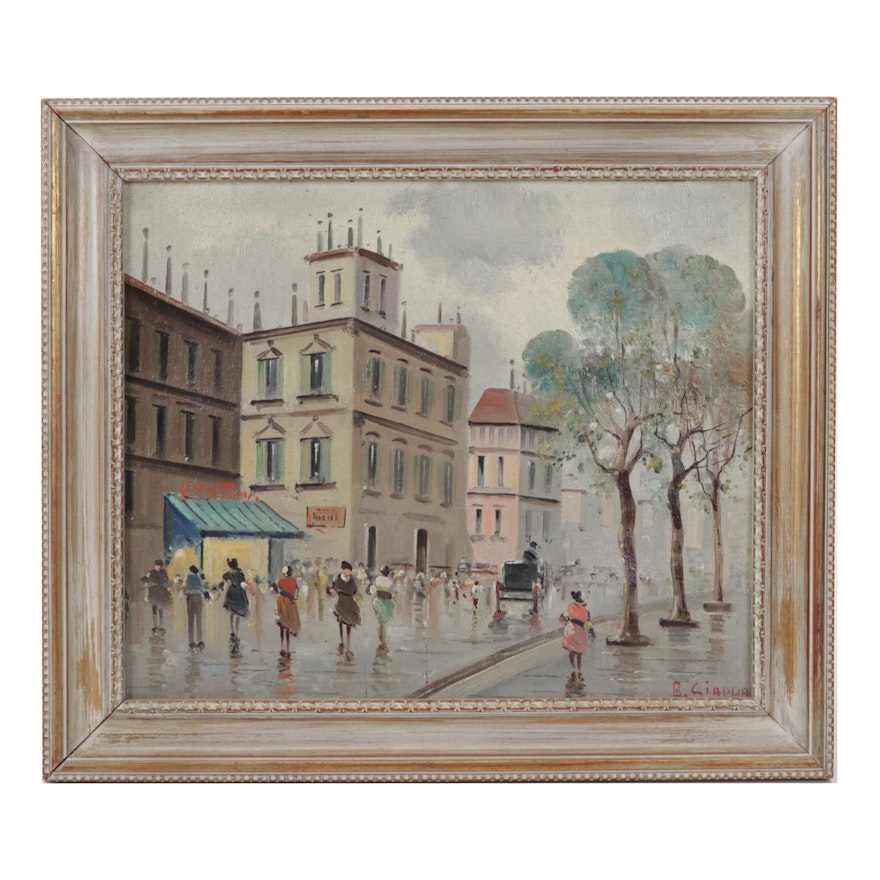 B. Ciappa Oil Painting of European City Street, Circa 1980