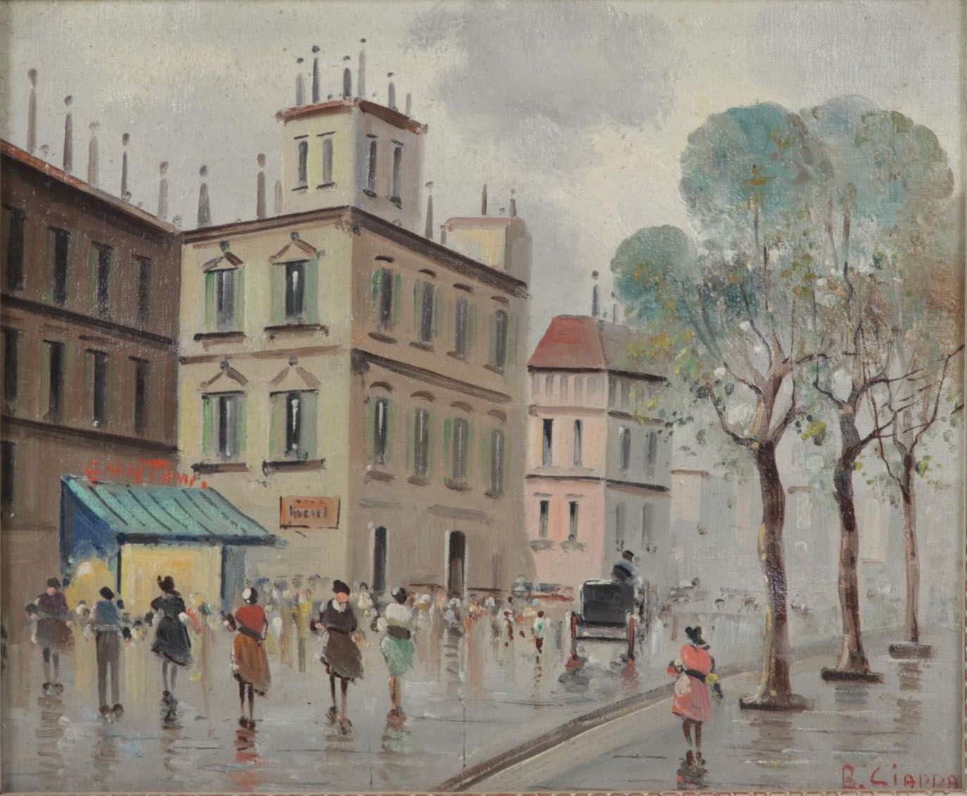 B. Ciappa Oil Painting of European City Street, Circa 1980