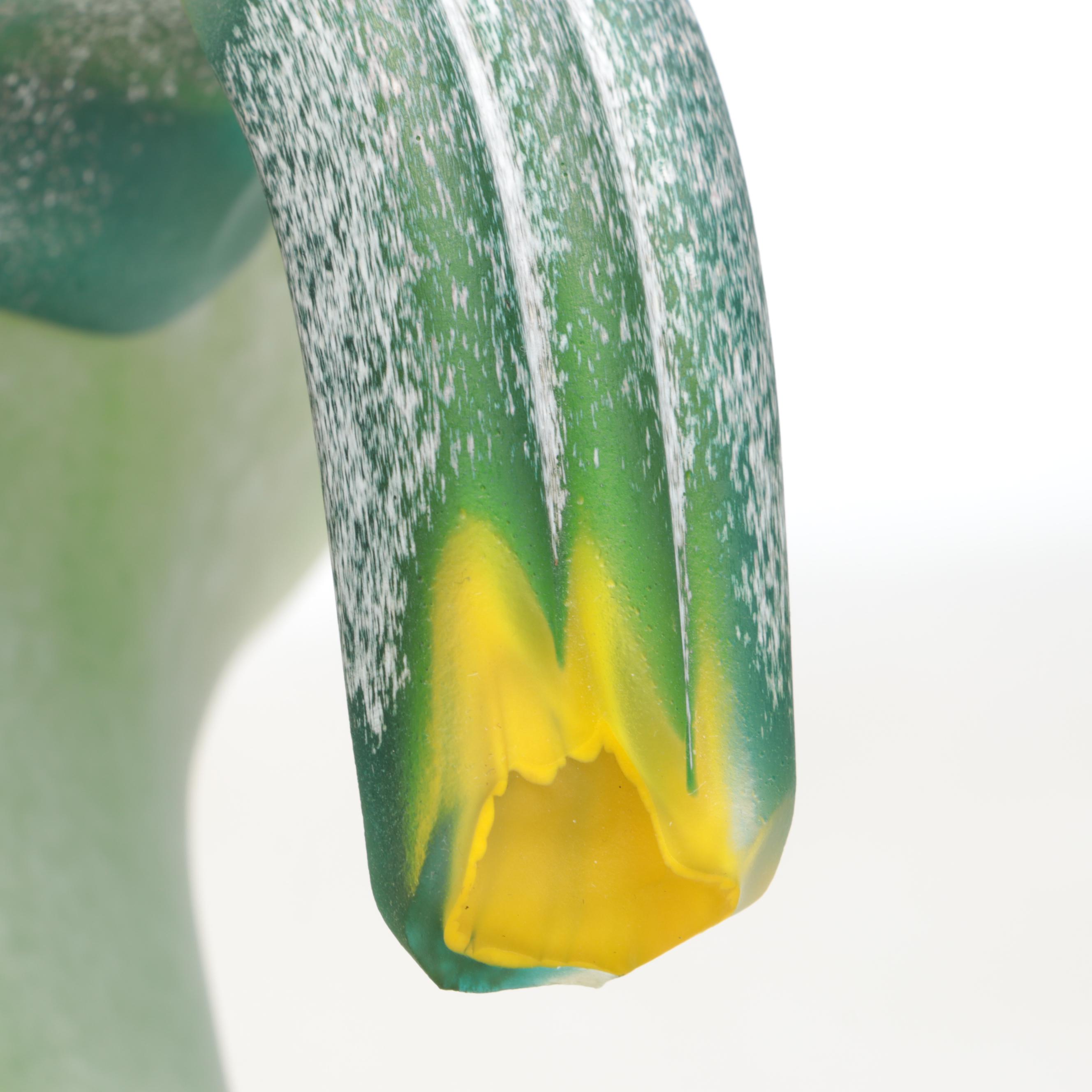 Handmade Cased Art Glass Two-Handled Vase With Metal Stand