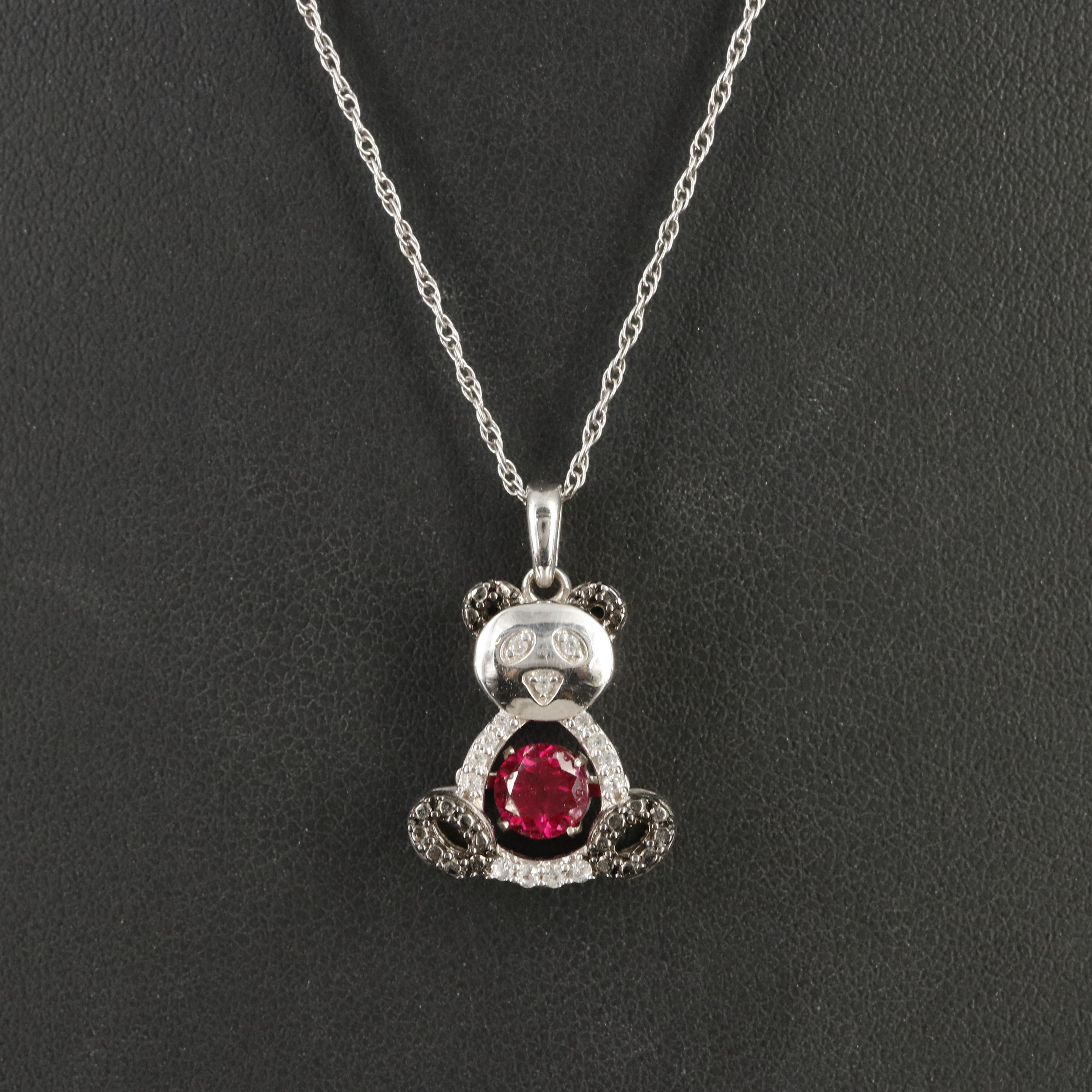 Sterling Ruby and Sapphire Panda Tremble Pendant Necklace