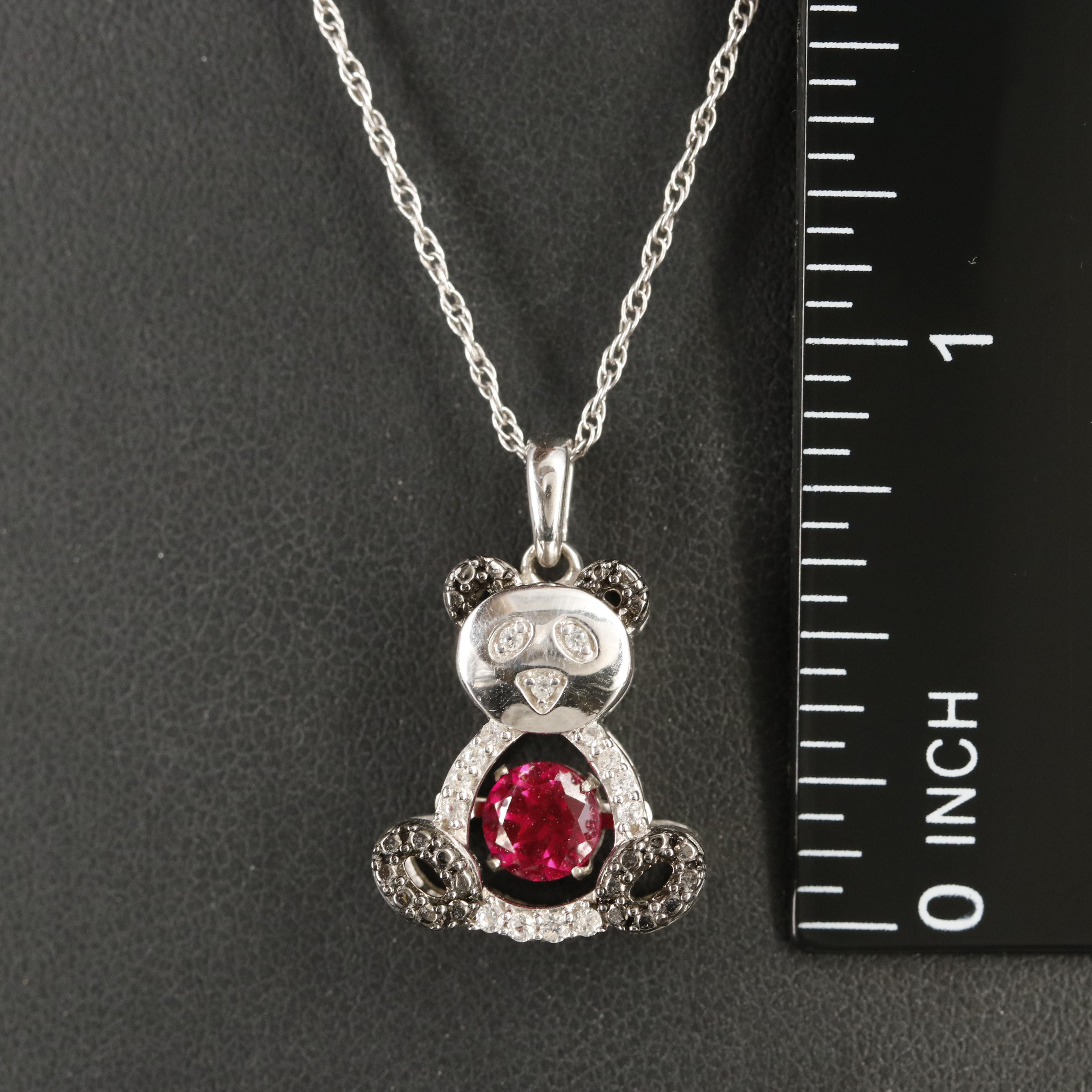 Sterling Ruby and Sapphire Panda Tremble Pendant Necklace