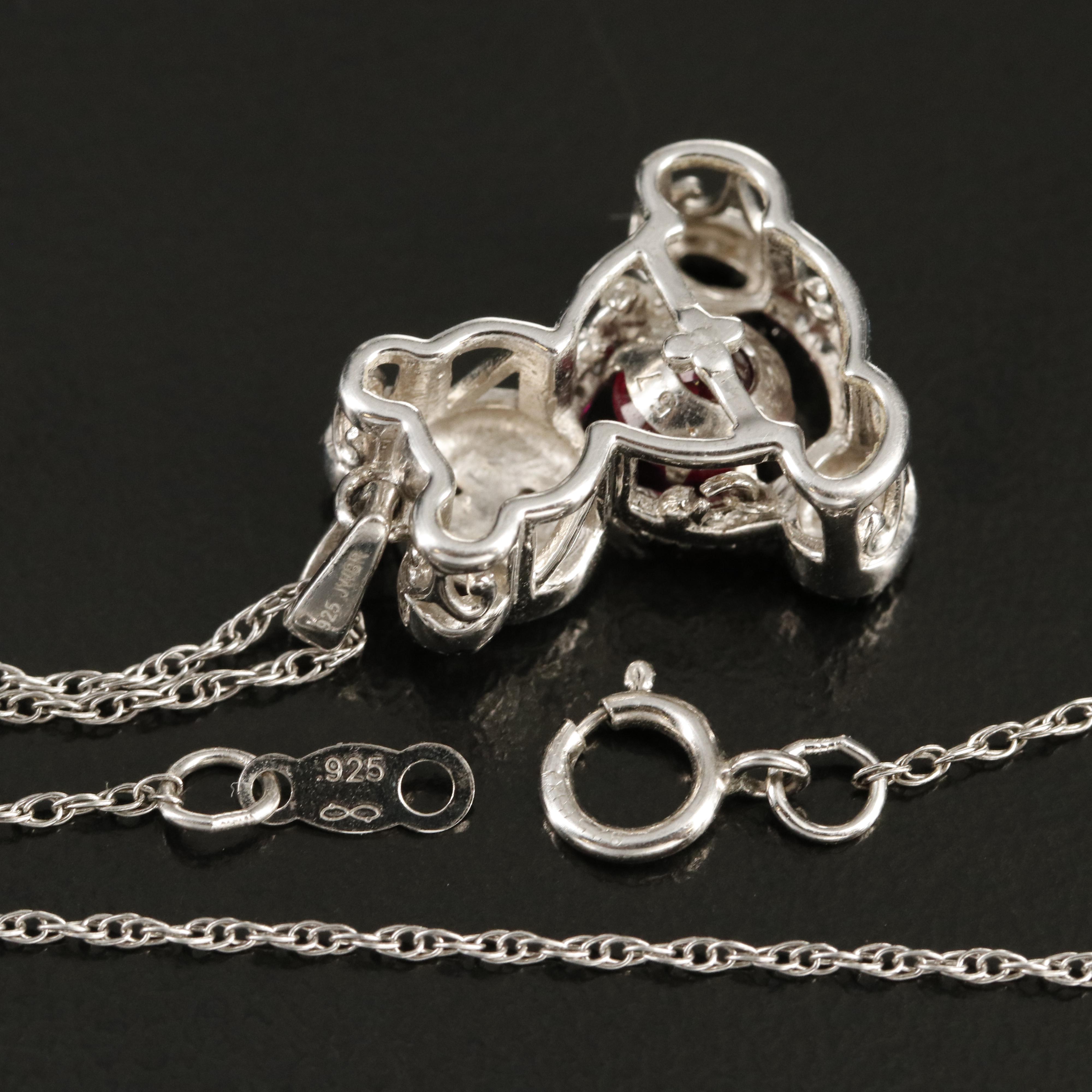 Sterling Ruby and Sapphire Panda Tremble Pendant Necklace