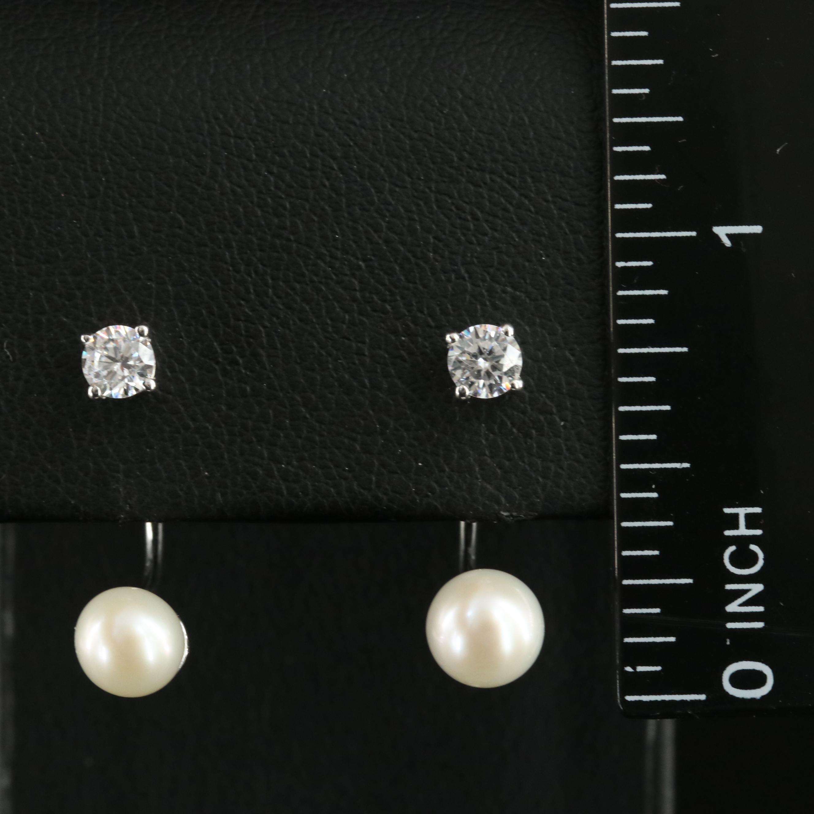 Sterling Pearl and Cubic Zirconia Earrings