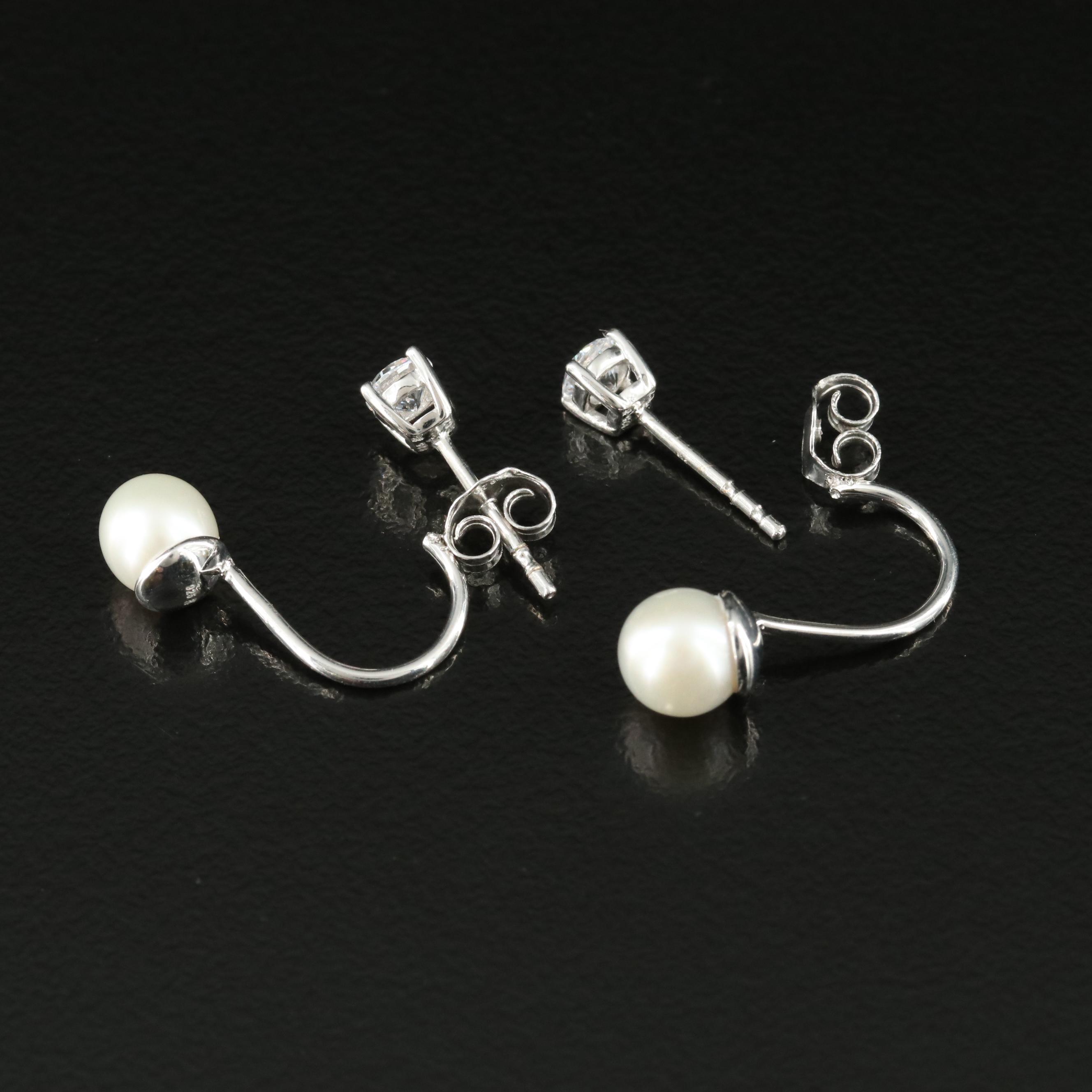 Sterling Pearl and Cubic Zirconia Earrings