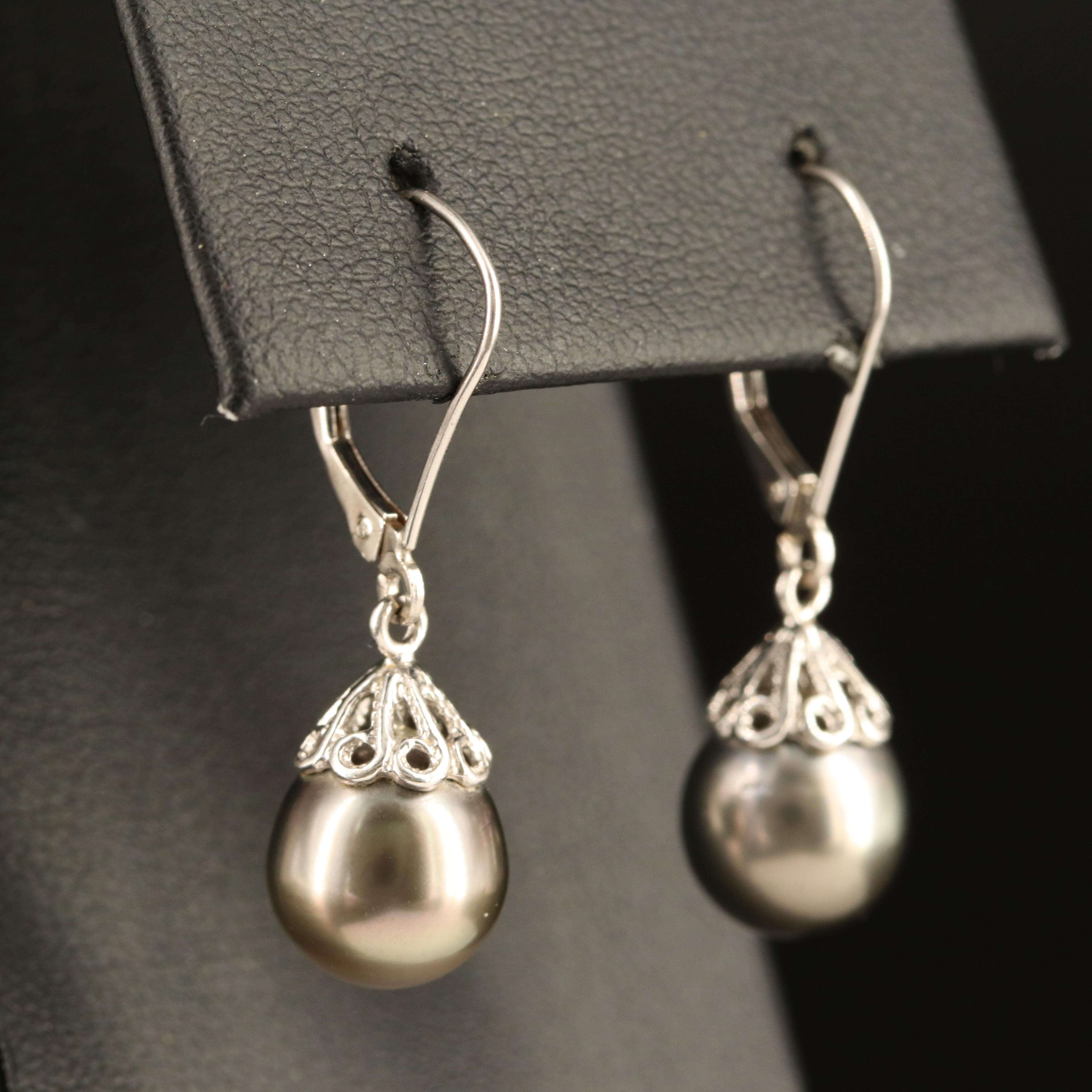 14K Pearl Pendant Earrings