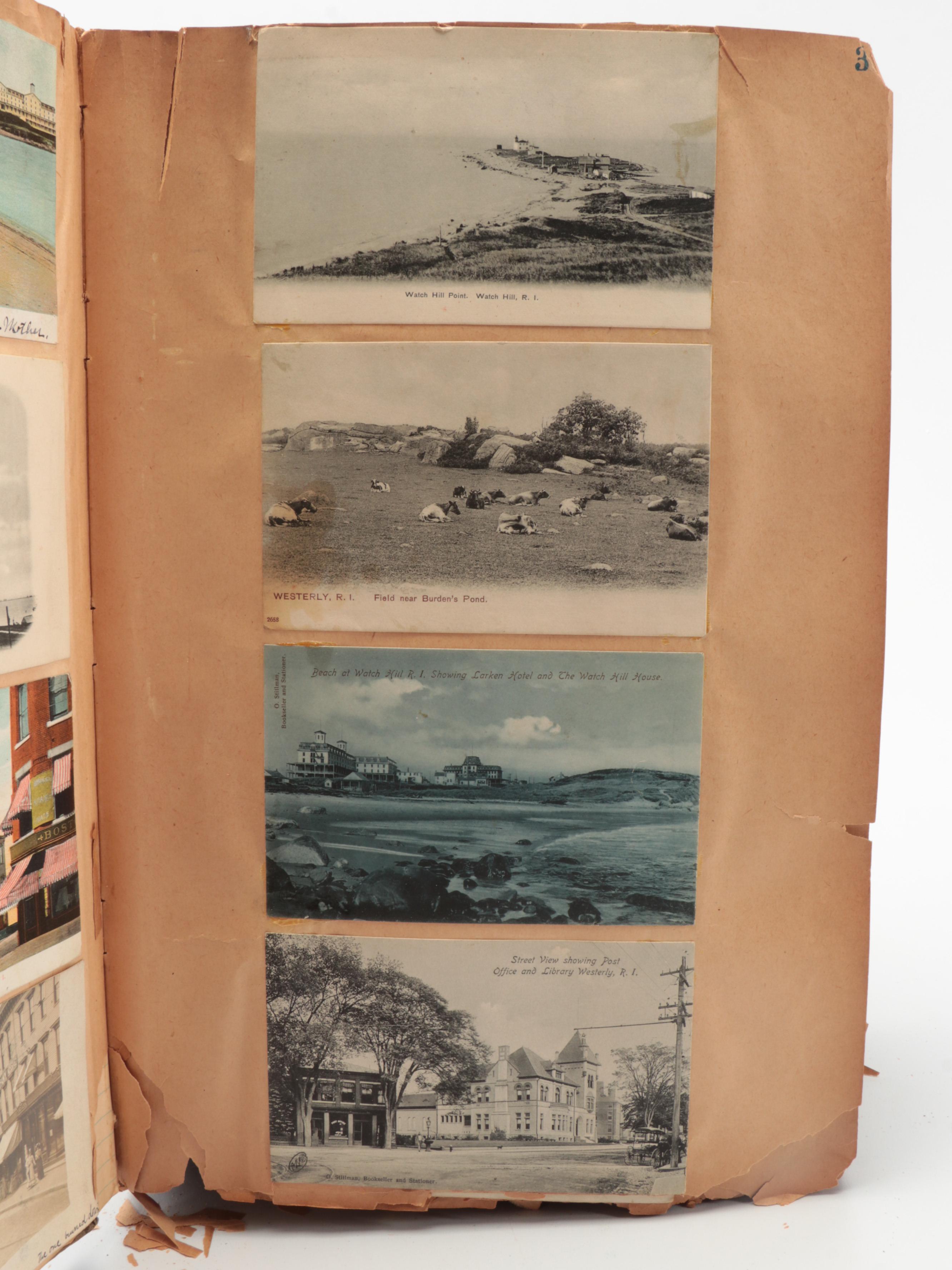 Postcard Albums with Travel Postcards and Stamps