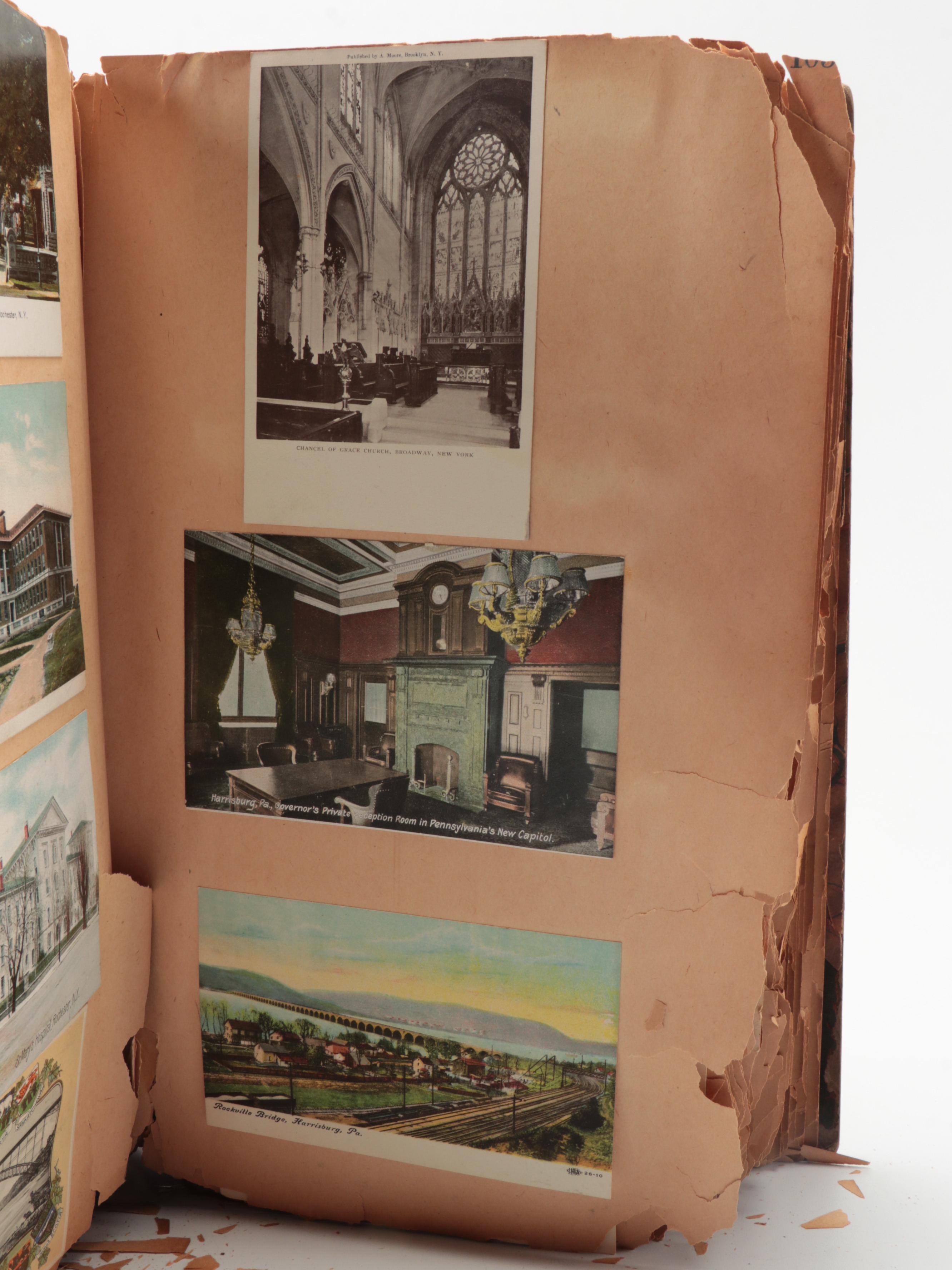 Postcard Albums with Travel Postcards and Stamps