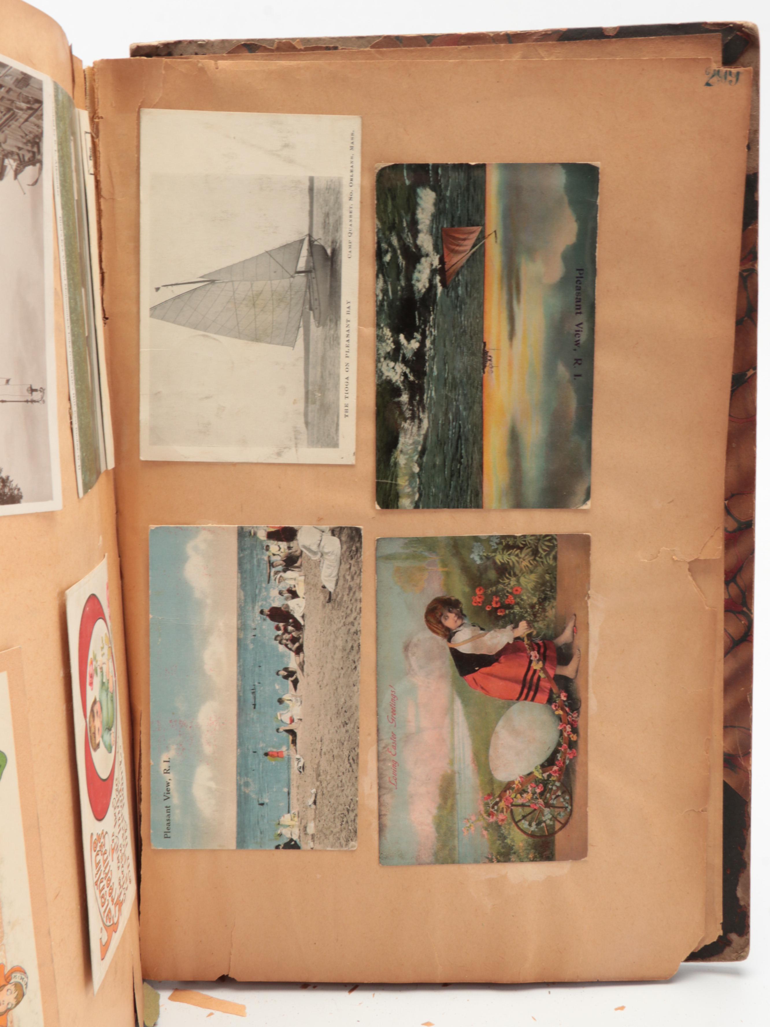 Postcard Albums with Travel Postcards and Stamps