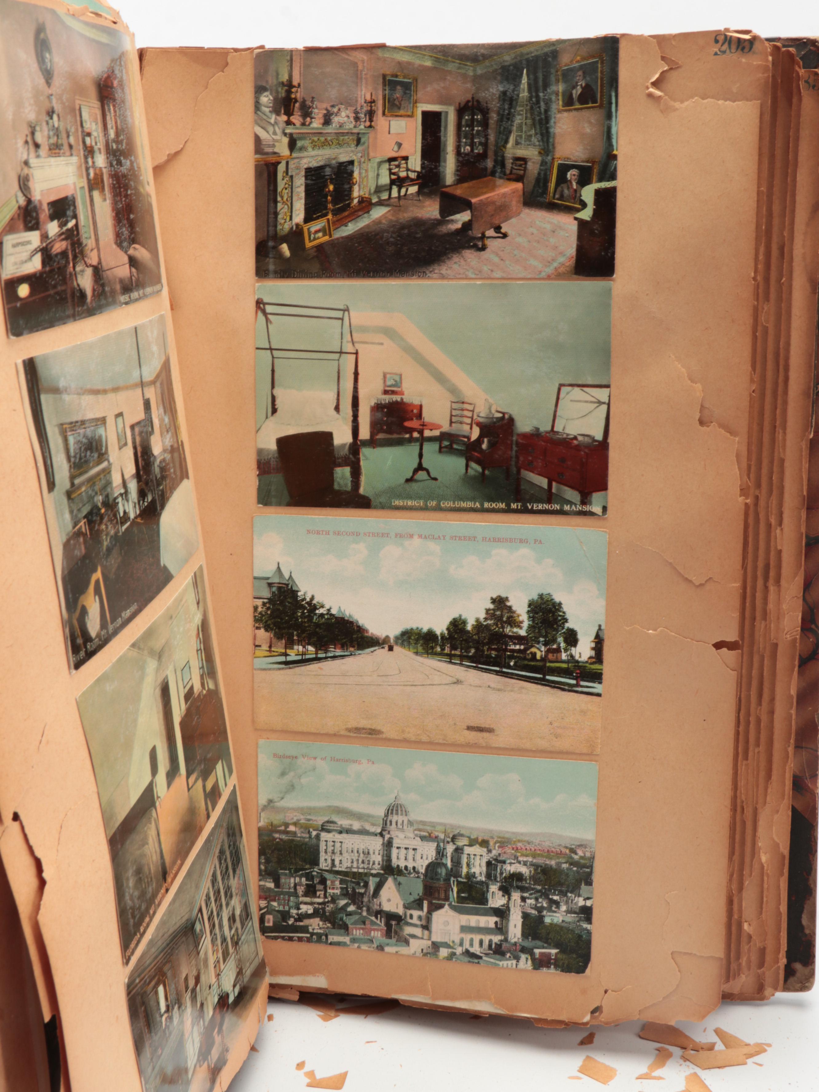 Postcard Albums with Travel Postcards and Stamps