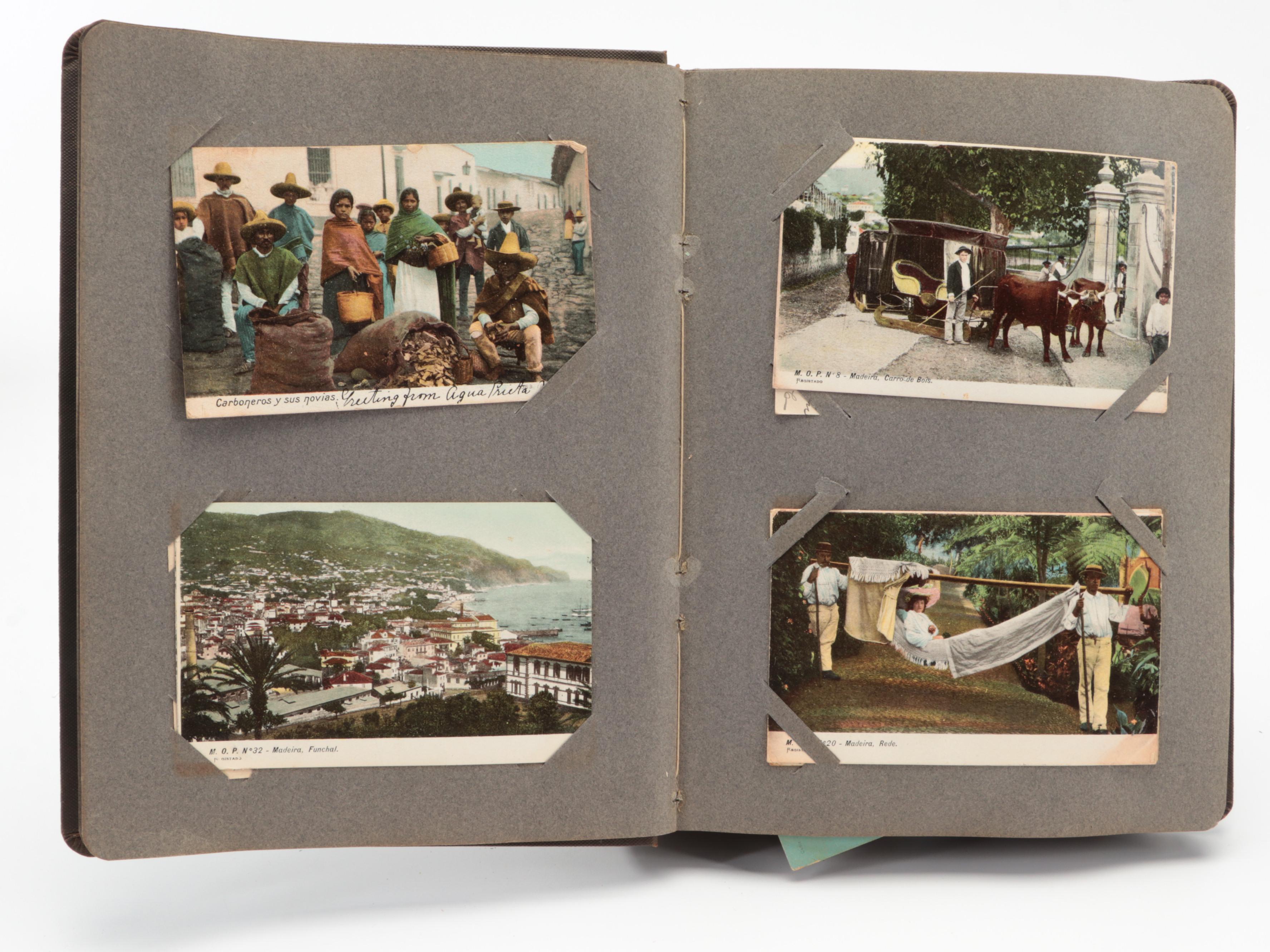Postcard Albums with Travel Postcards and Stamps