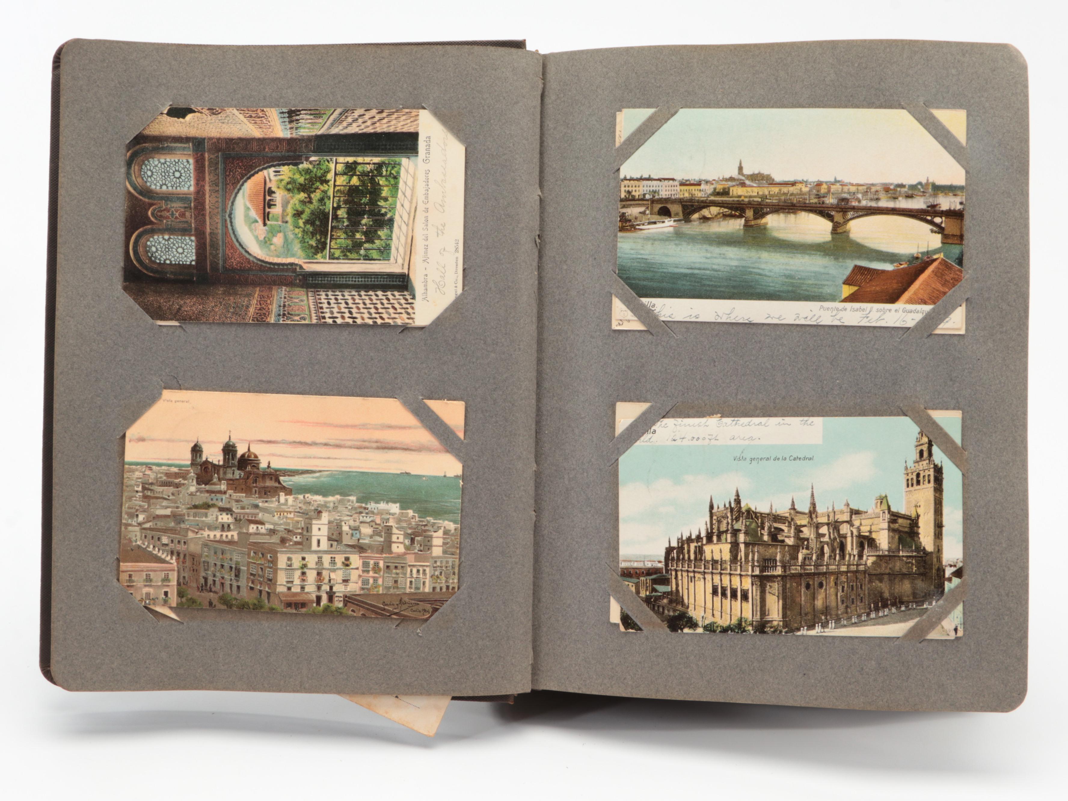 Postcard Albums with Travel Postcards and Stamps