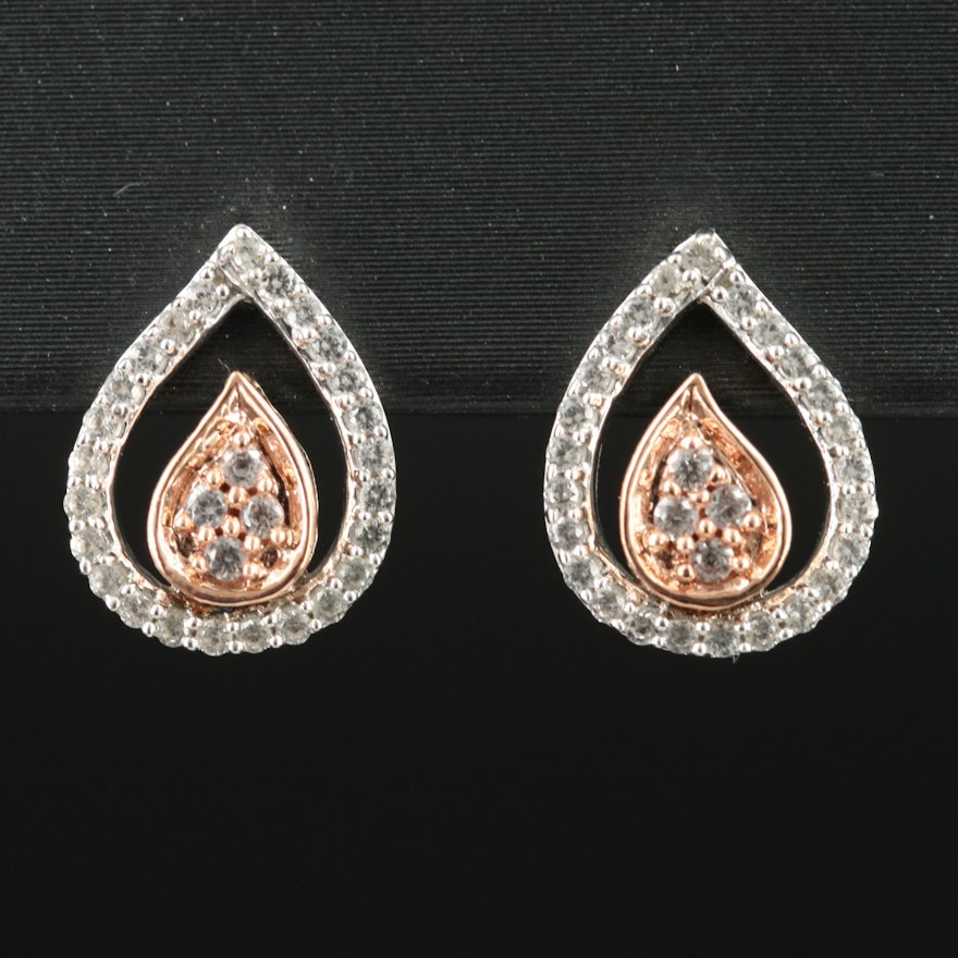 Sterling White Sapphire Earrings with 10K Rose Gold Accent